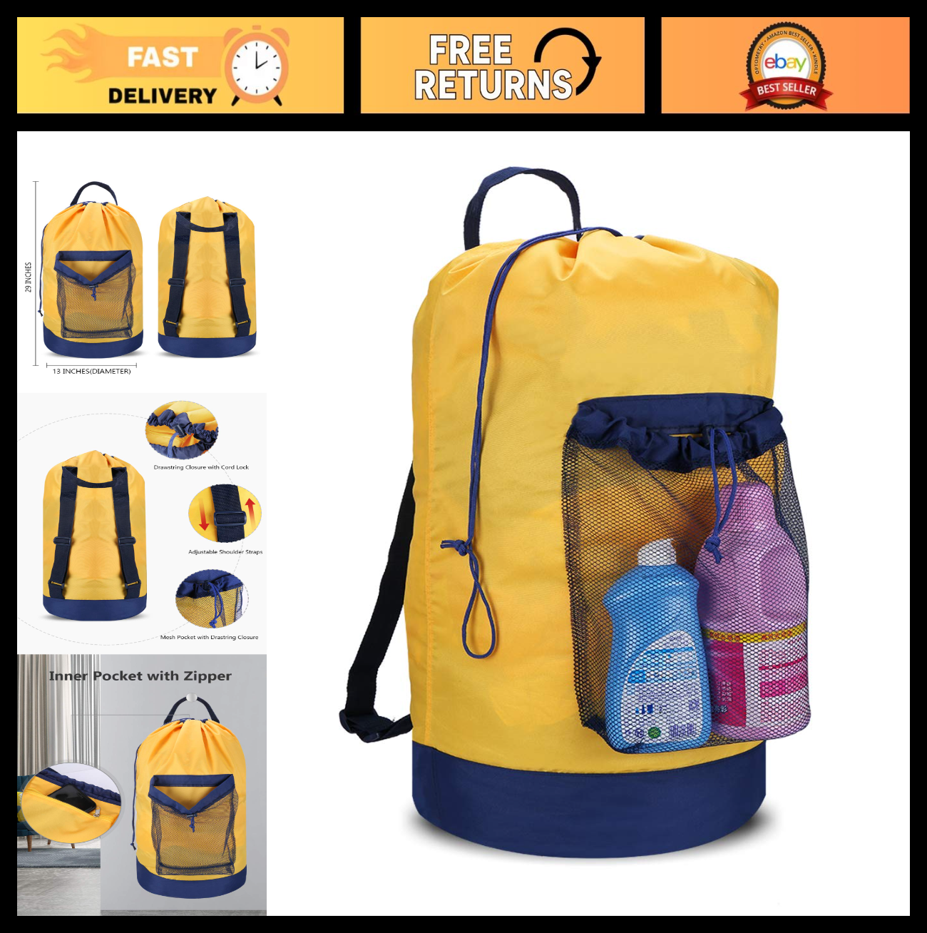 Optimized eBay Title:  "Durable Laundry Backpack with Shoulder Straps & Mesh Po0