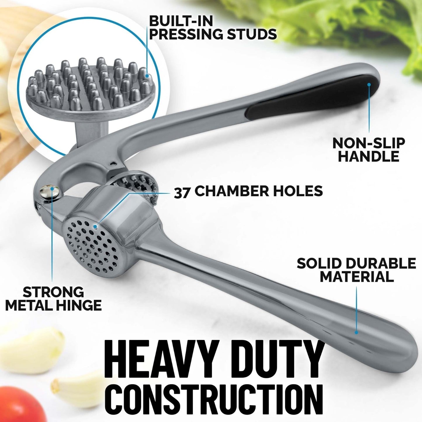 Premium Garlic Press Set   Rust Proof Mincer Tool, Easy Squeeze, Ergonomic Handl3