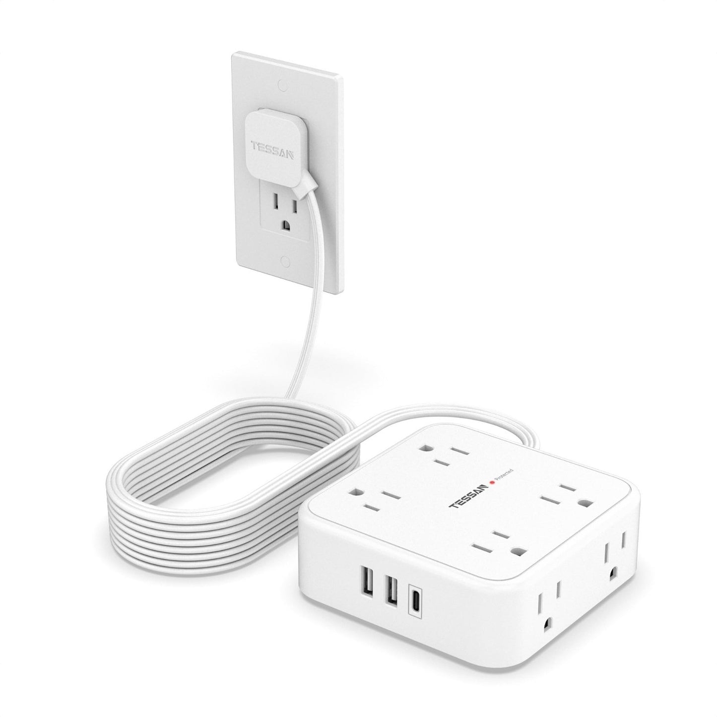 Surge Protector Power Strip 900J Protection, 15 Ft Extension Cord, White1
