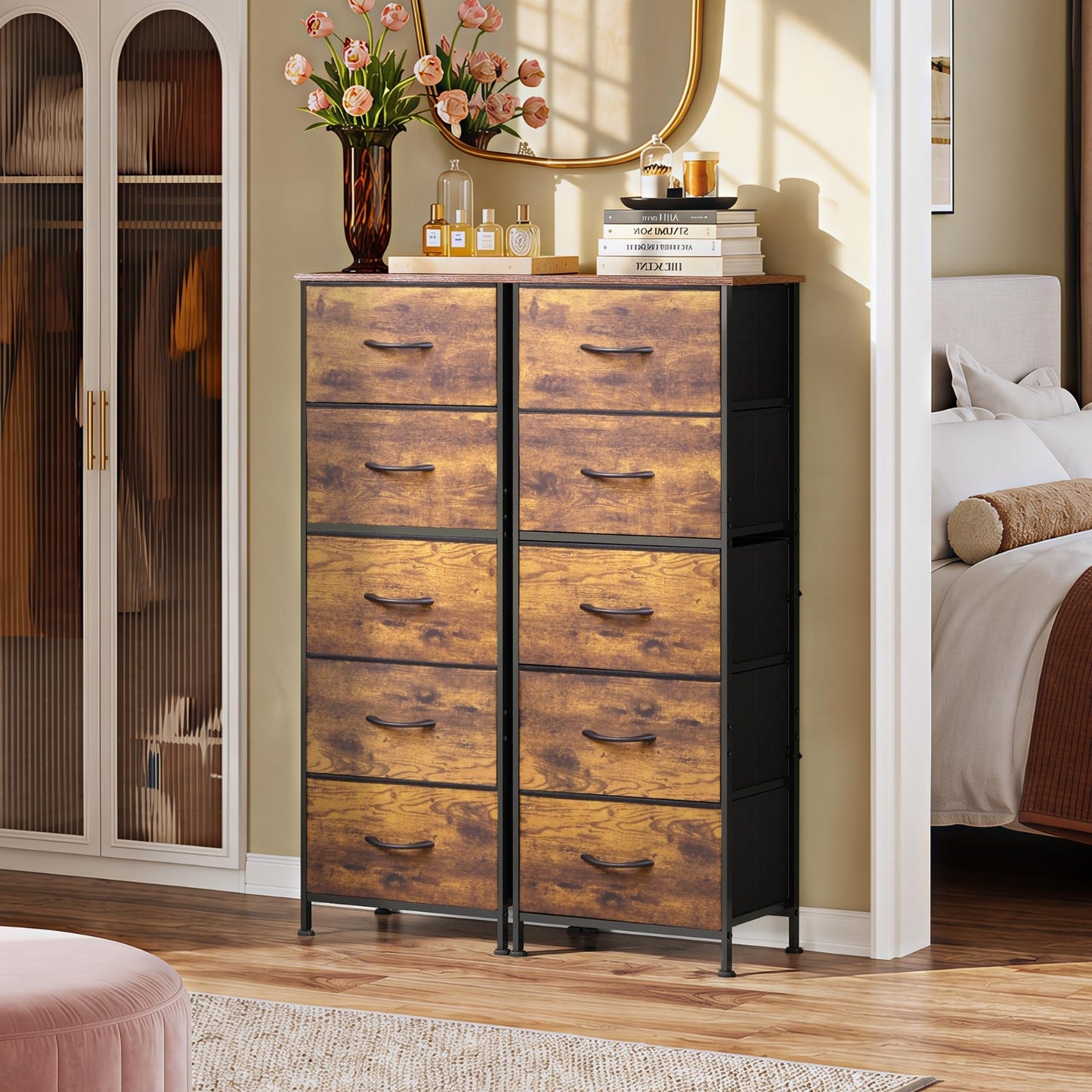 Tall Dresser for Bedroom - 5 Drawer Vertical Storage Chest, Rustic Brown, Space-4