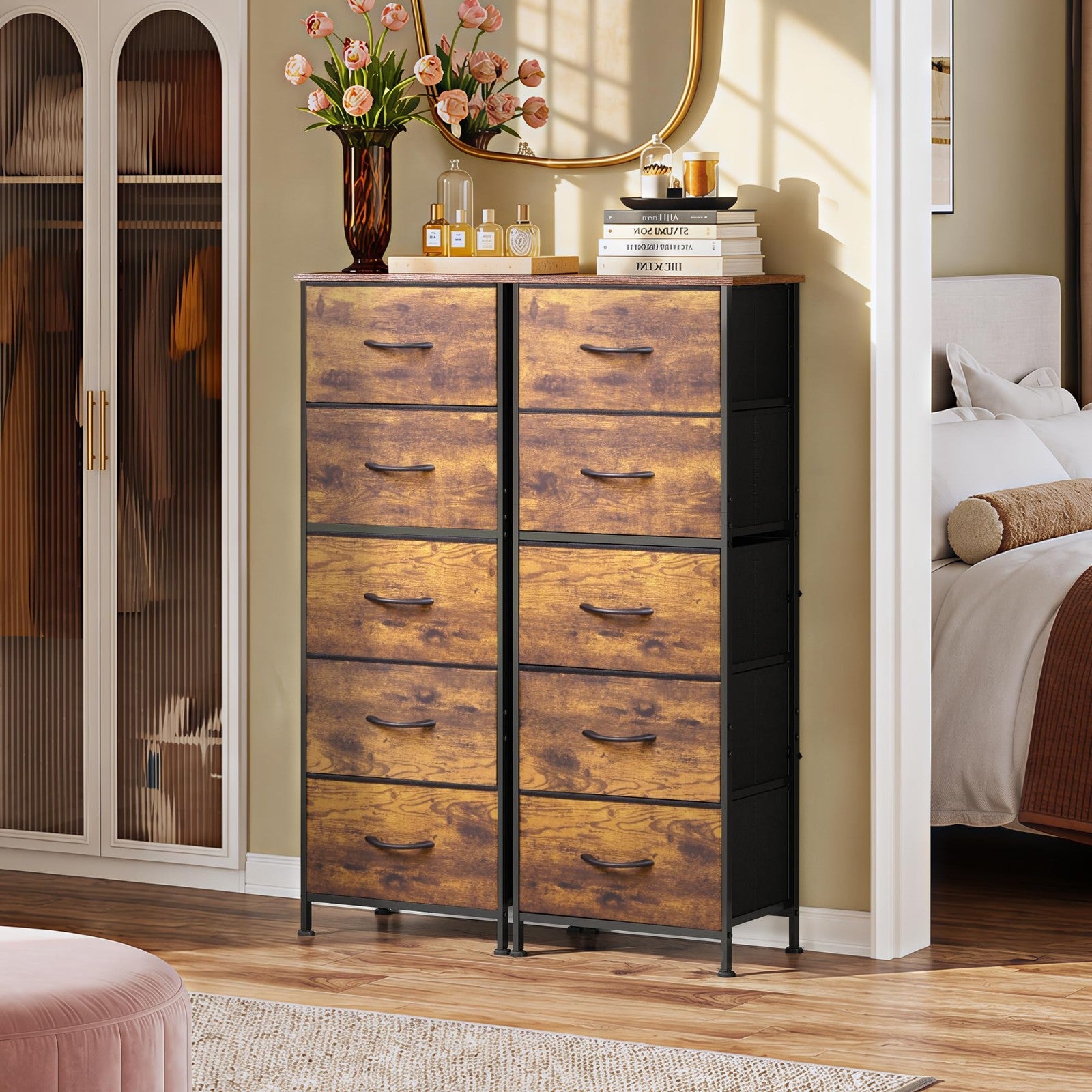 Tall Dresser for Bedroom - 5 Drawer Vertical Storage Chest, Rustic Brown, Space-4