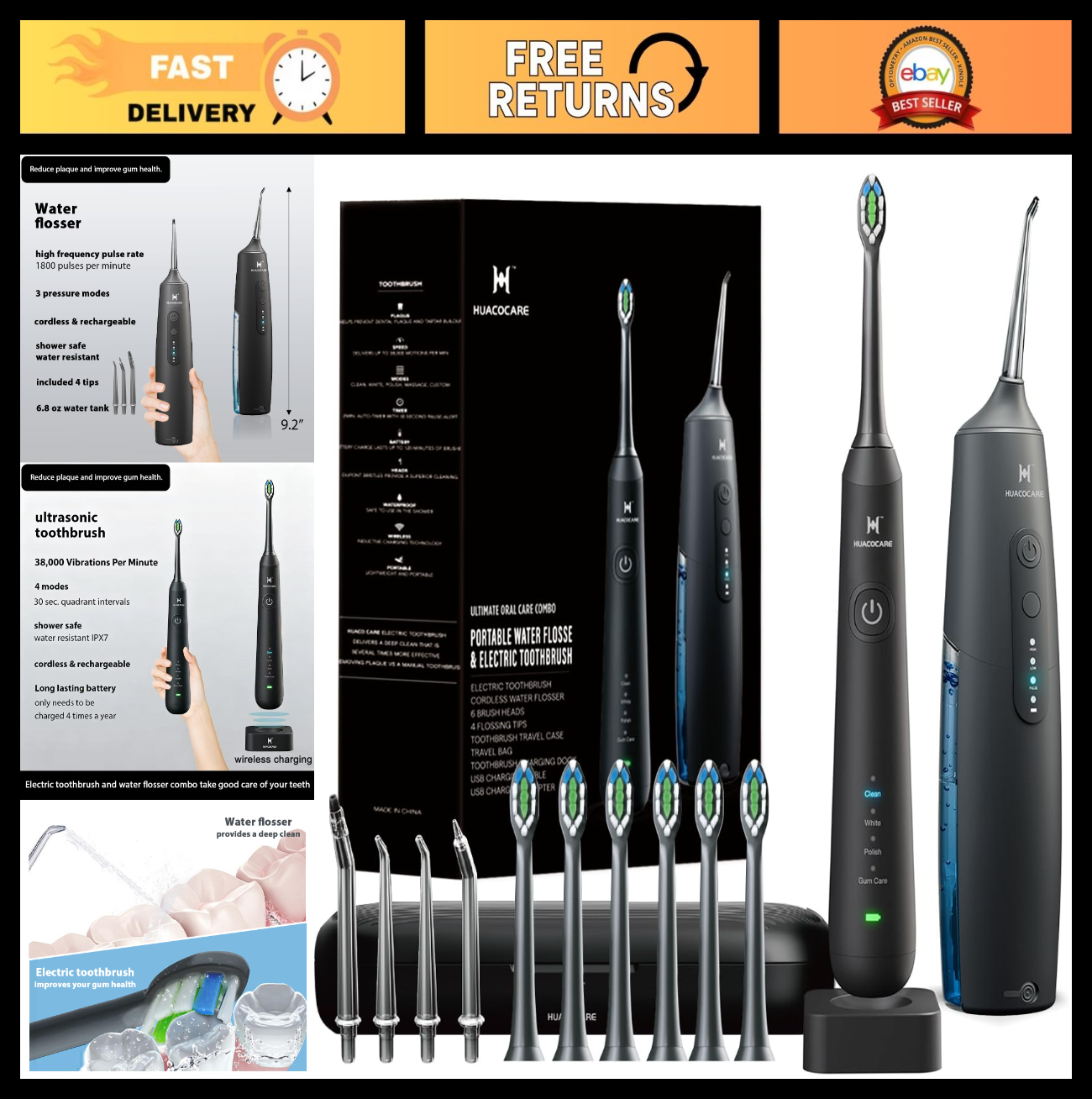 2 in 1 Water Dental Flosser & Electric Toothbrush Combo for Teeth & Gum Health0