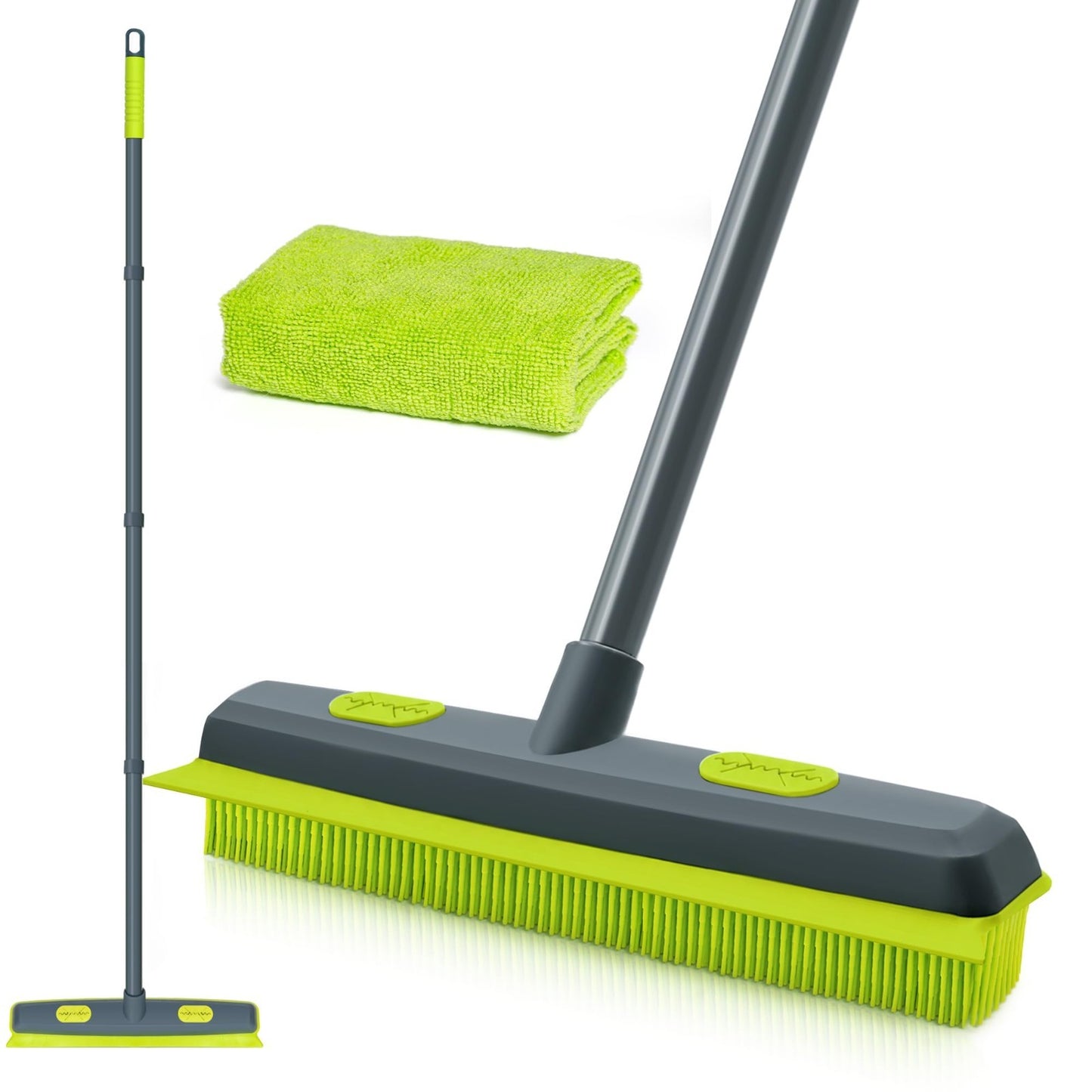 Pet Hair Removal Broom with Squeegee, 55" Rubber Brush & Microfiber Cloth for Ca1