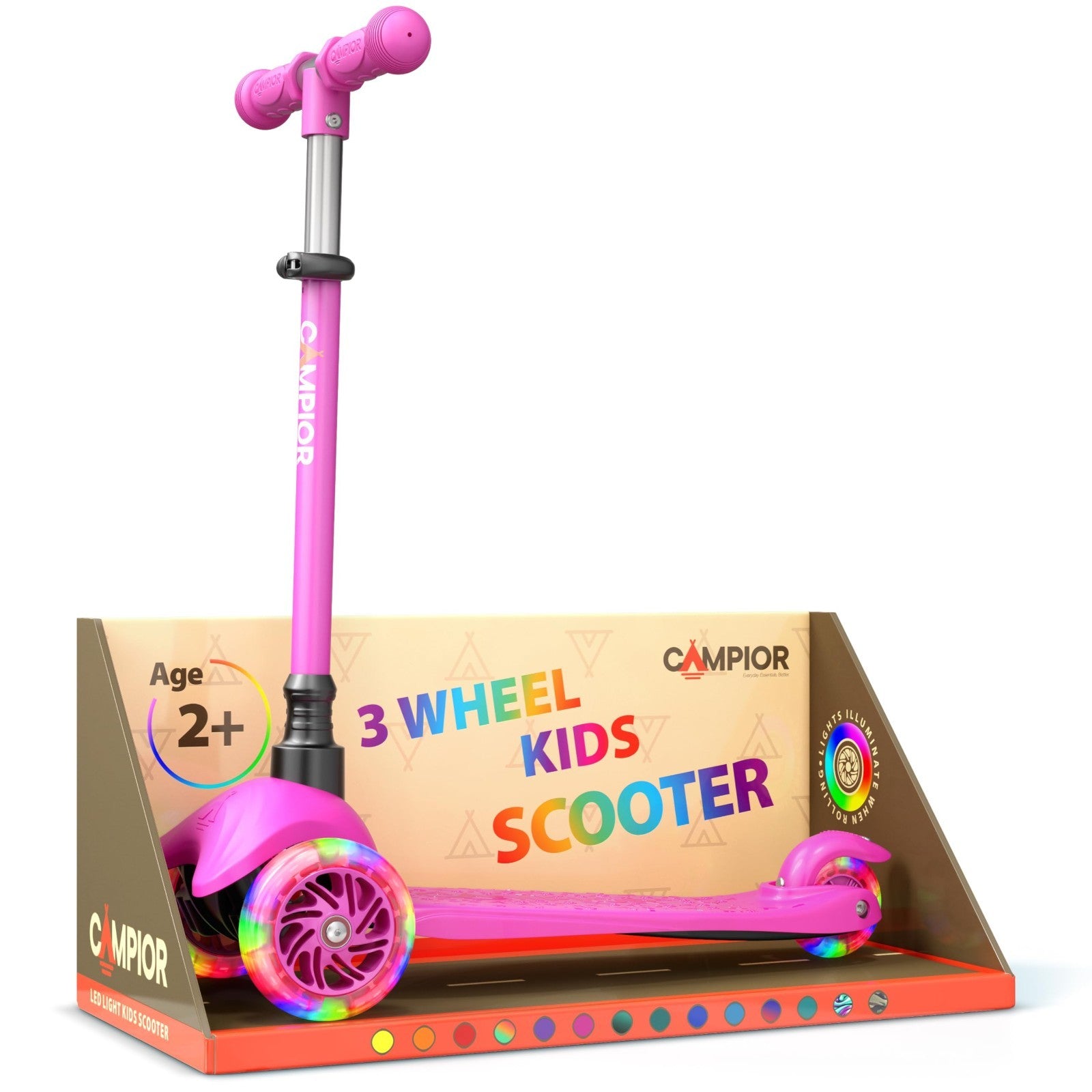 Pink Mini 3-Wheel Kids Scooter - Lean-to-Steer, LED Light Wheels, Adjustable Han1