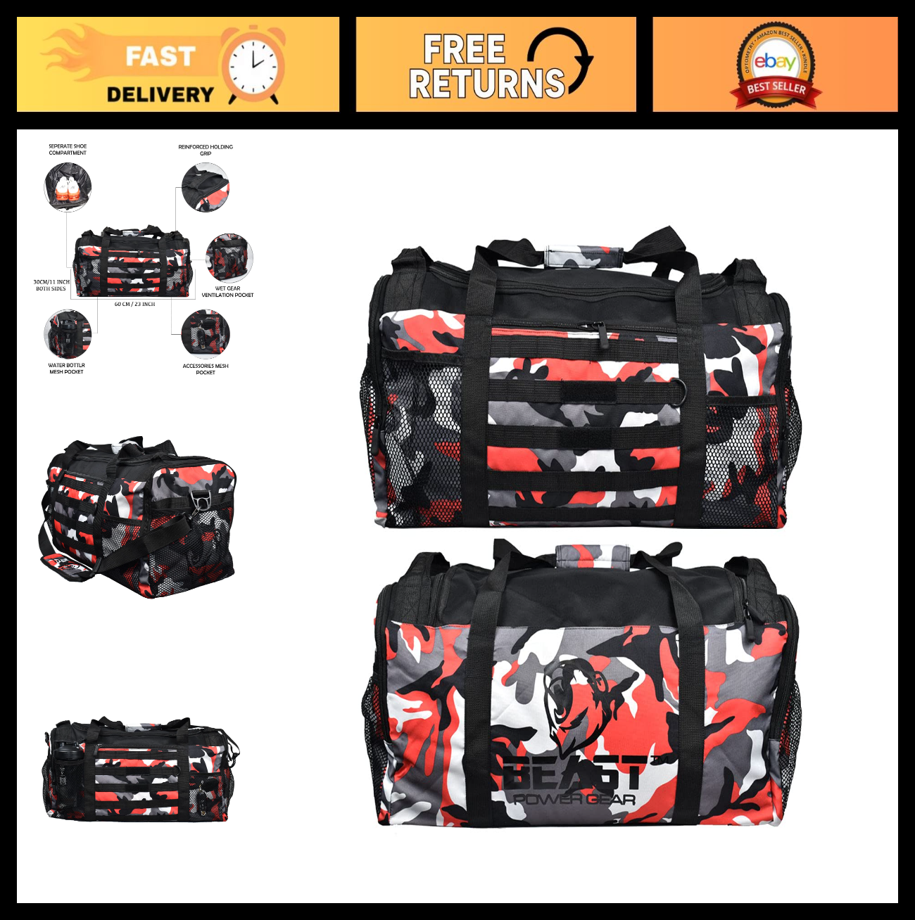 Versatile Gym Duffle Bag for Workout, Boxing & MMA - Shoes Compartment, Adjustab0