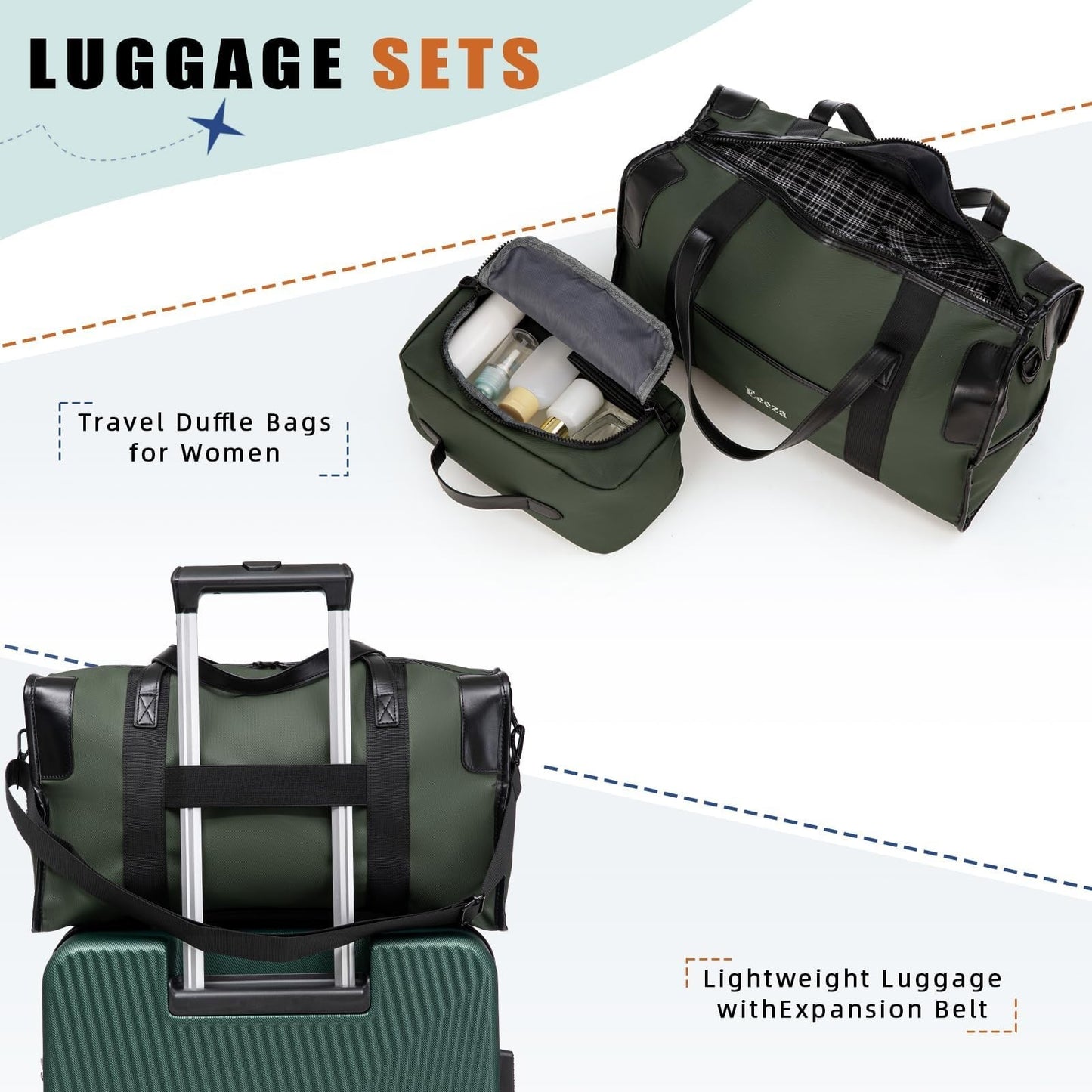 5-Piece Green Hardshell Luggage Set 20/24/28" - ABS Hard Case, Removable Wheels,6