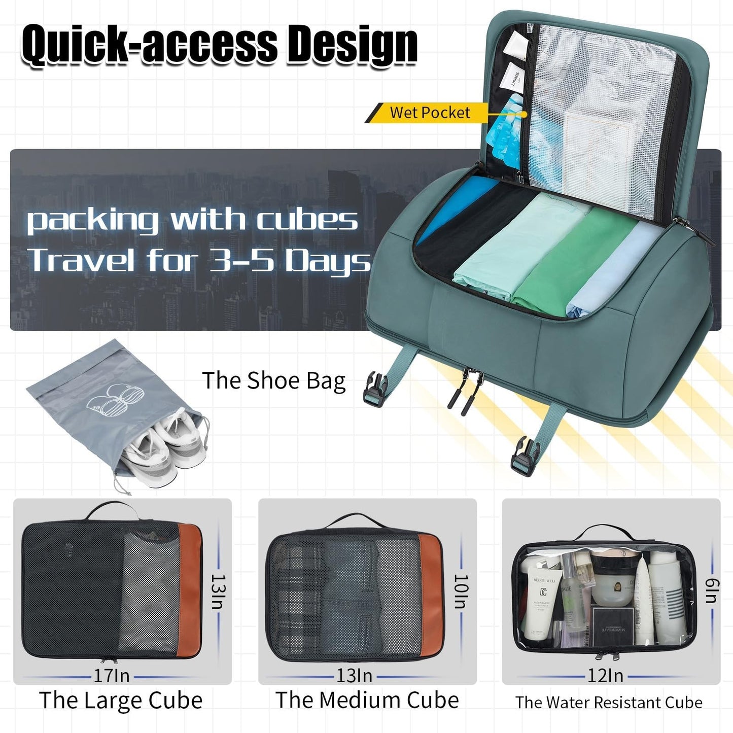 42L Travel Backpack with 4 Packing Cubes, TSA Approved, Water-Resistant, Fits 172