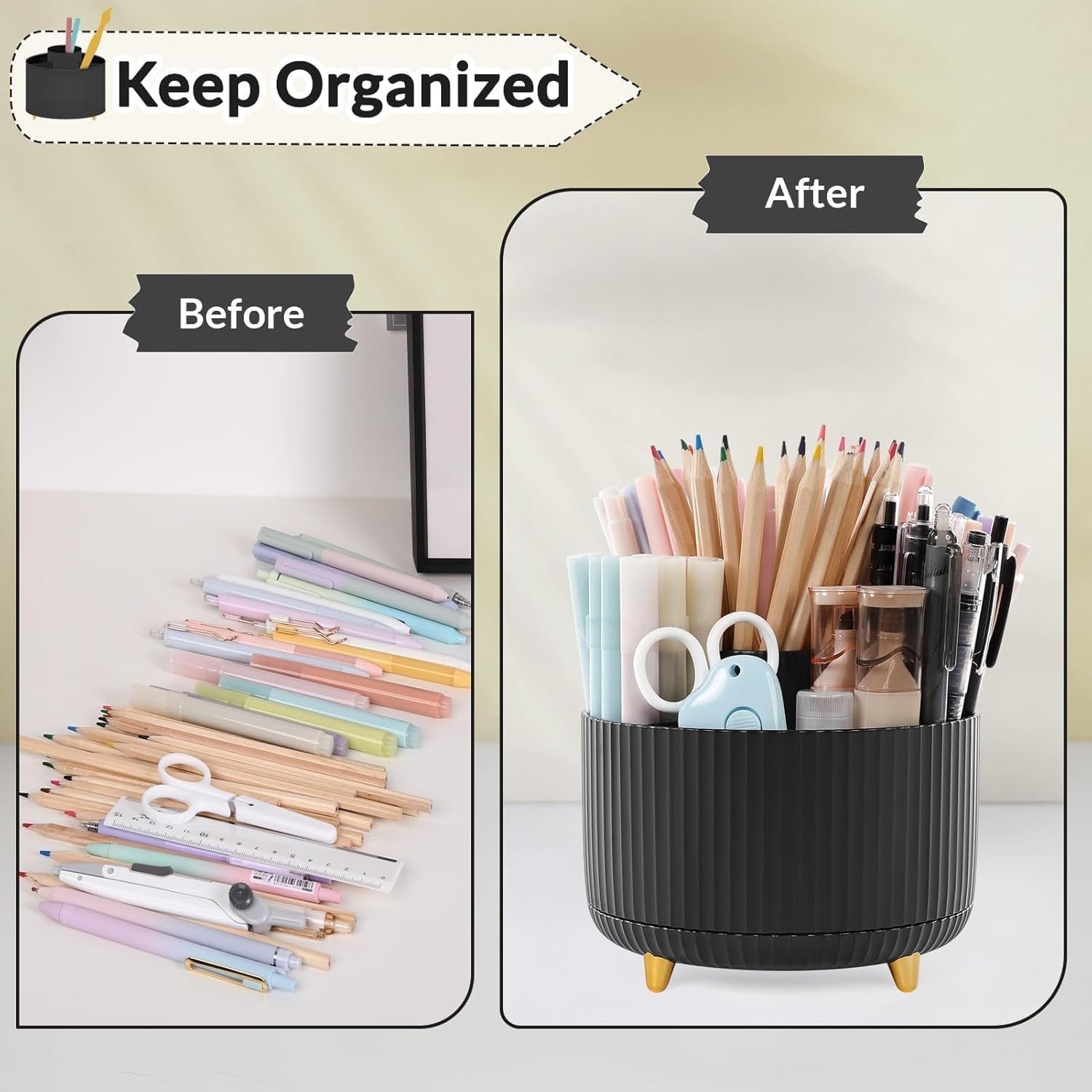 360° Rotating Desk Organizer   Stylish Pencil & Pen Holder for Home/Office Use4