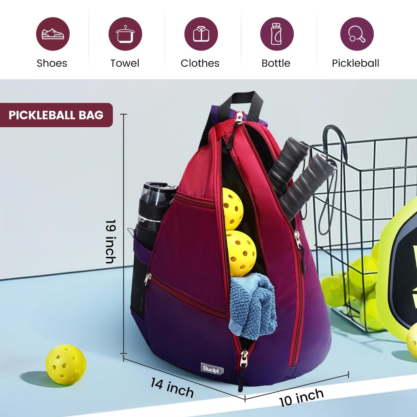 Adjustable Pickleball Backpack with Fence Hook, Large Capacity & Safety Pocket3