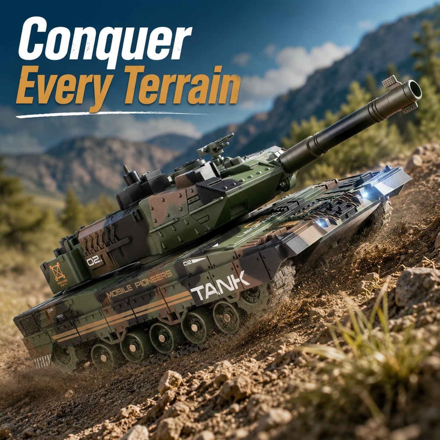 1:24 Scale Remote Control Army Tank - 360° Turret, BB Shooting, All-Terrain Clim4