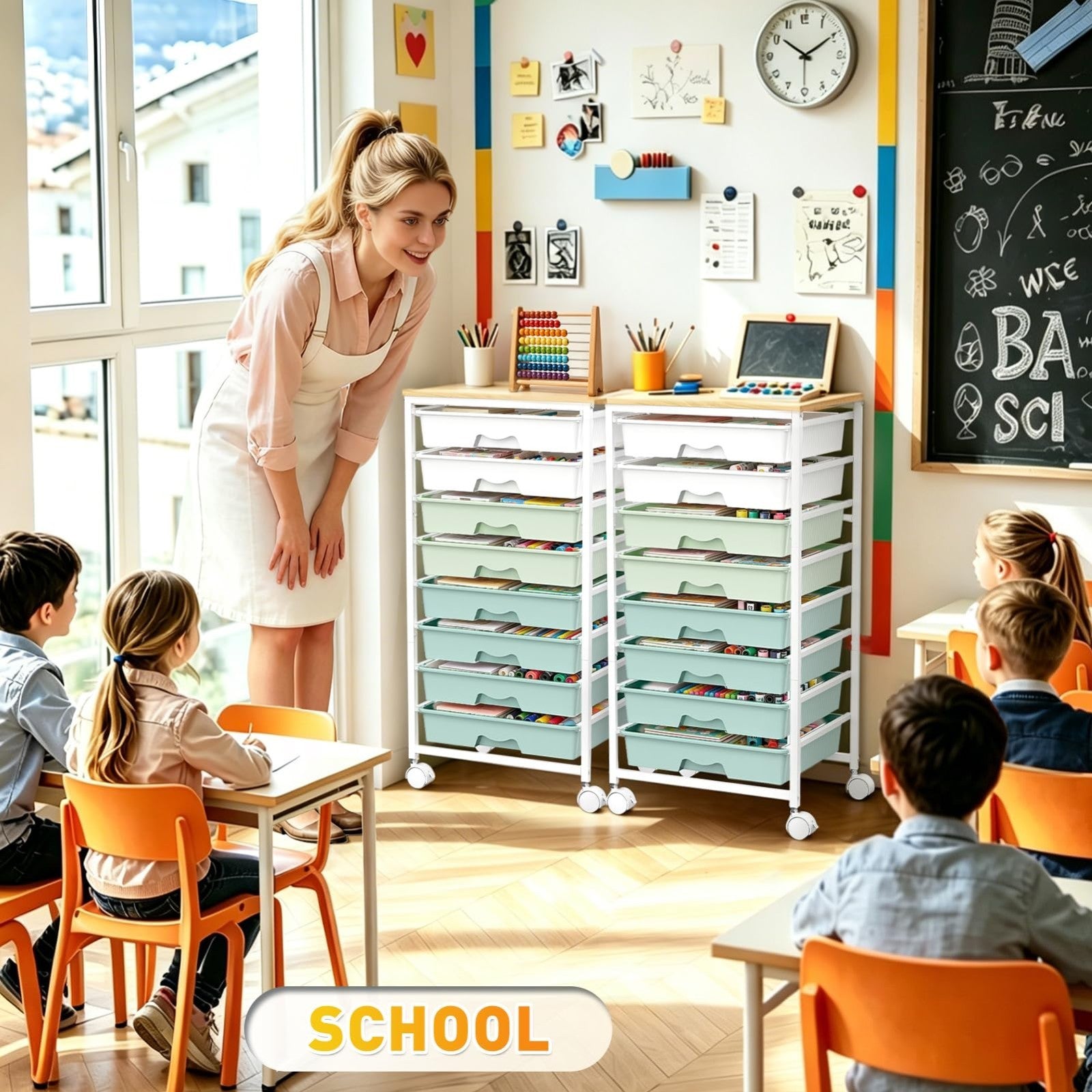 8 Drawer Rolling Storage Cart with Wooden Top & Lockable Wheels   Craft & Office8