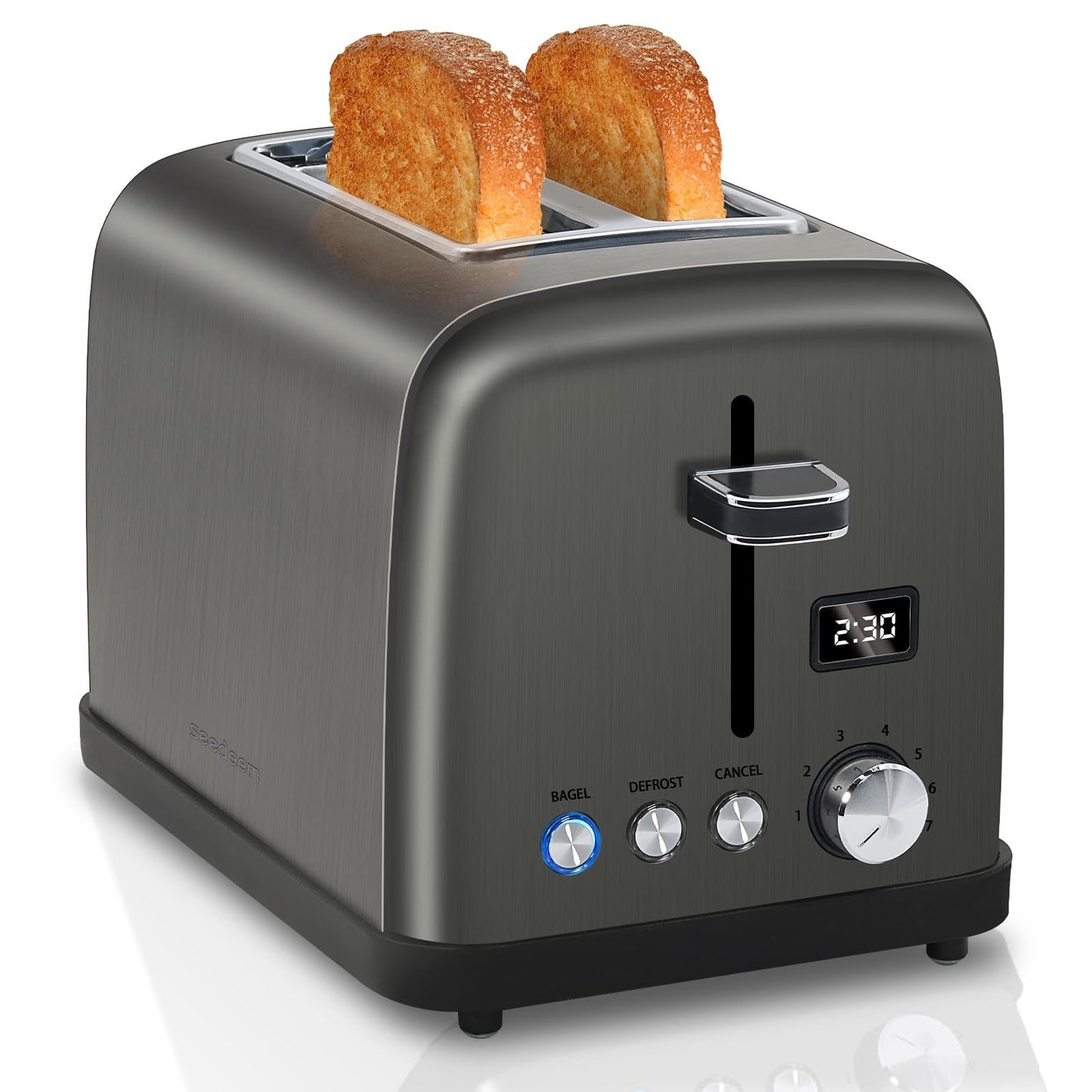 2 Slice Digital Toaster with LCD Display, 7 Shade Settings, 1.4'' Slots, Stainle1