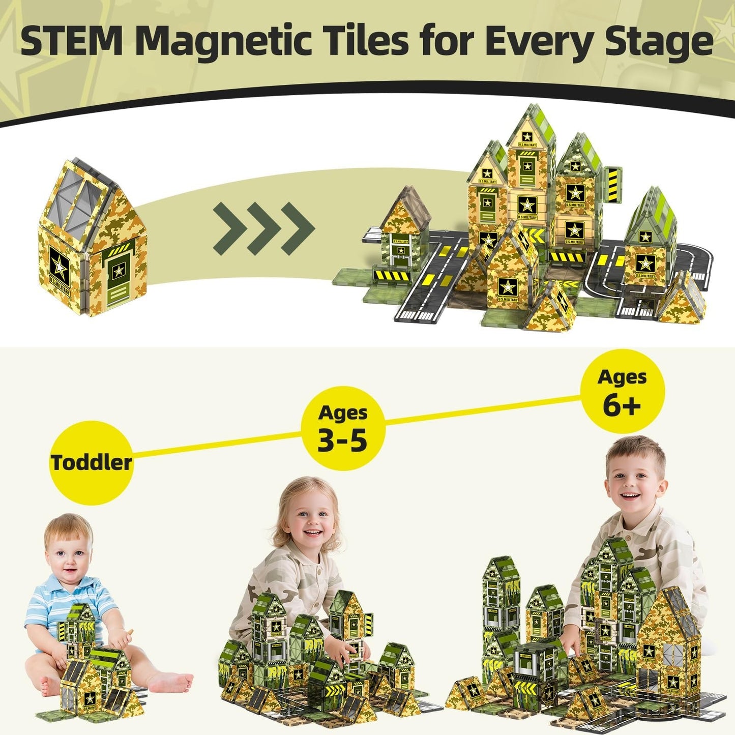 Magnetic Building Blocks Army Toys for Kids 3-8 | STEM Educational Gifts 3+3