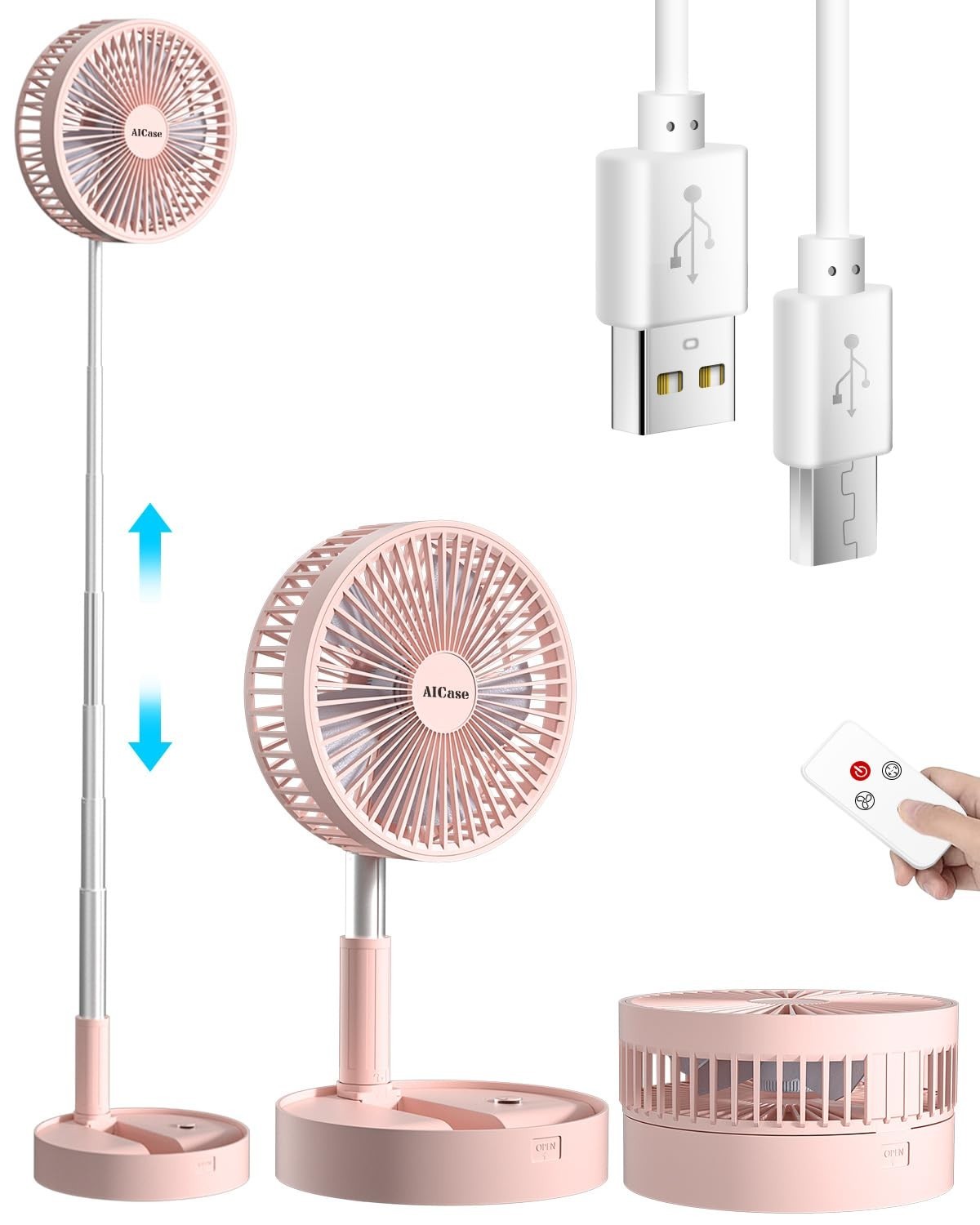 Portable Folding Stand Fan, USB Desk Fan with 7200mAh Battery, 4 Speeds, Adjusta1