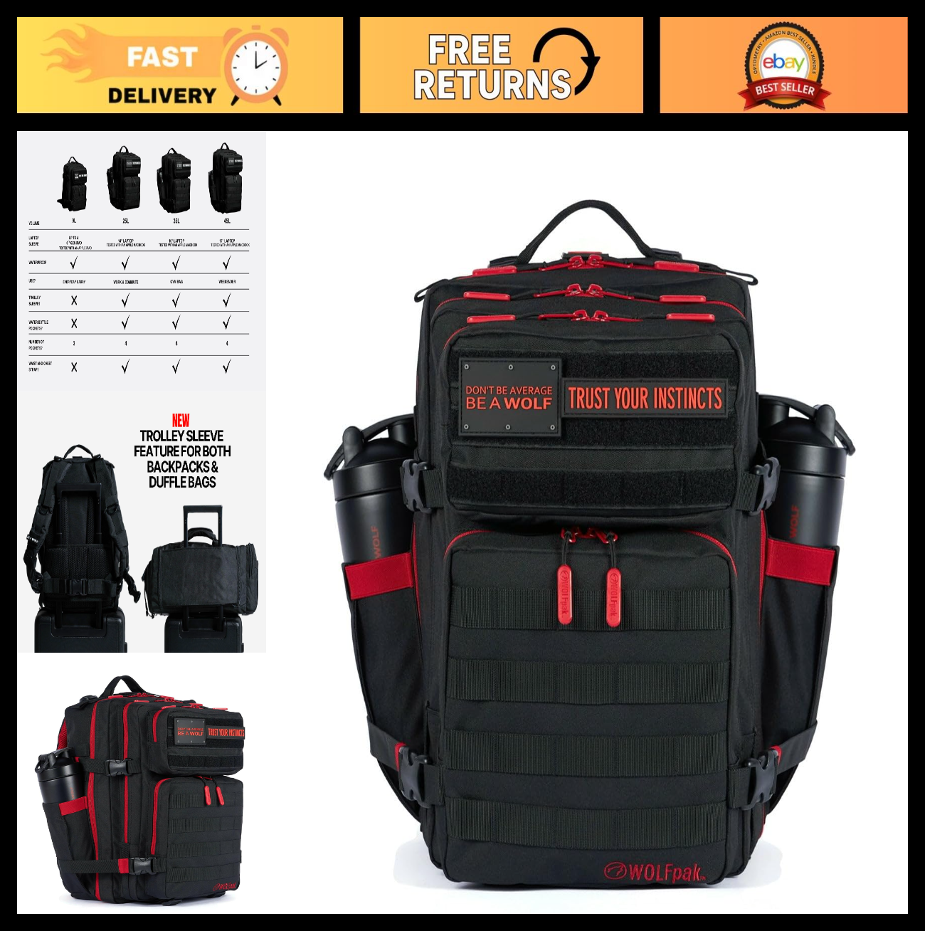 Durable 35L Waterproof Gym Backpack   MOLLE Webbing, Laptop Pocket, 1000D Oxford0