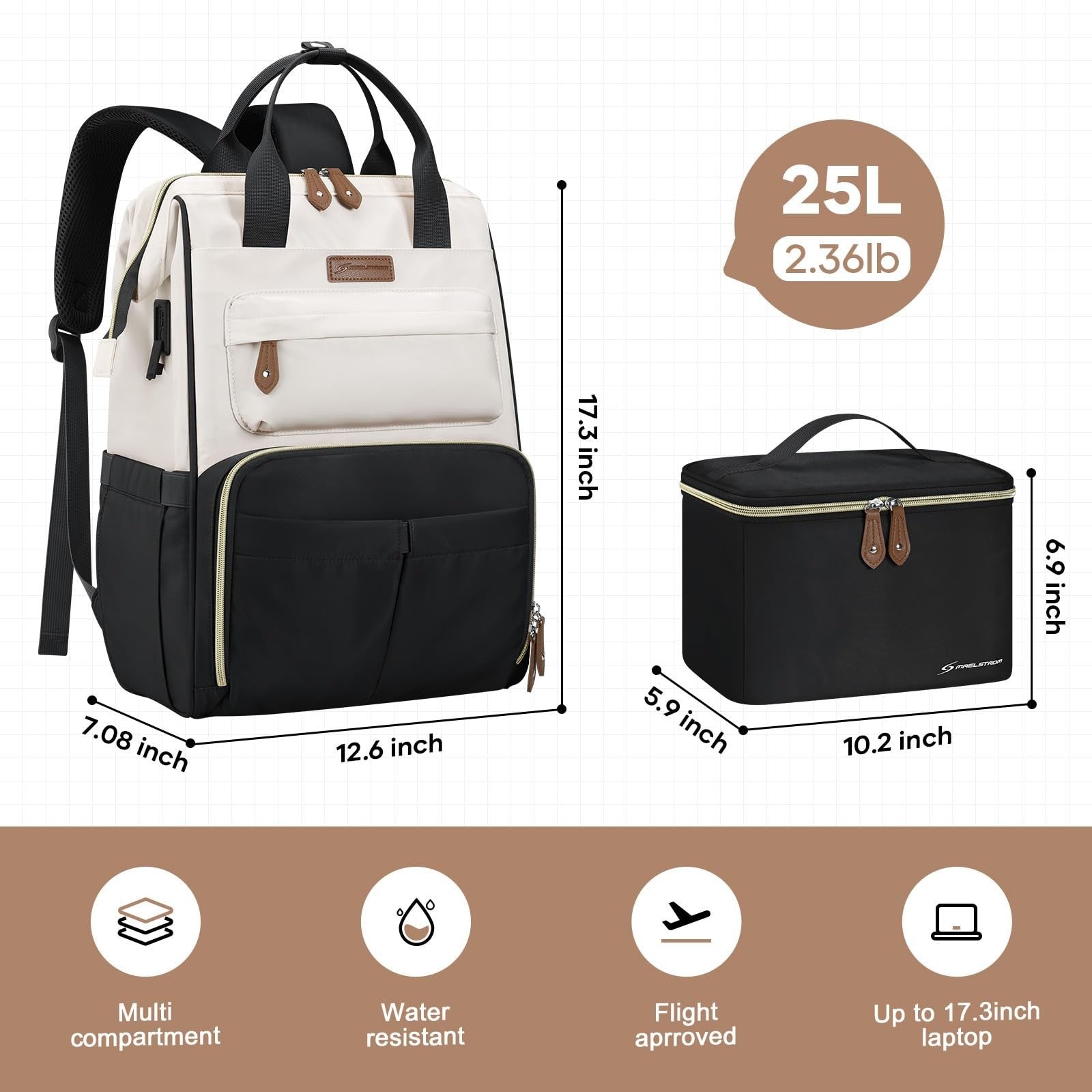 Travel Backpack for Men & Women, 15.6-17.3" Laptop Bag, Insulated Lunch Box, Bla3