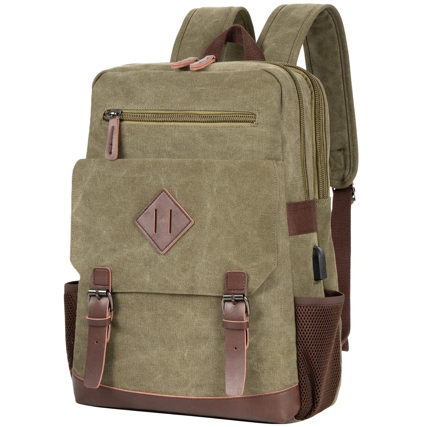 Vintage Canvas Backpack with USB Charging, Fits 15.6" Laptop, Travel Bag1