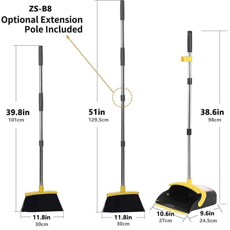 2-Pack Broom and Dustpan Set, 52" Long Handle, Self-Cleaning Teeth, Indoor/Outdo2