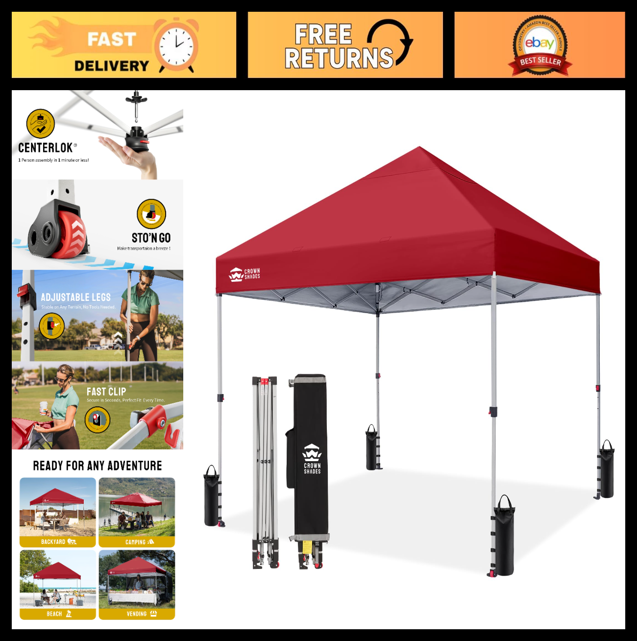 8x8 Pop Up Canopy Tent   One Push Setup, Easy Outdoor Sun Shade for Events, Part0