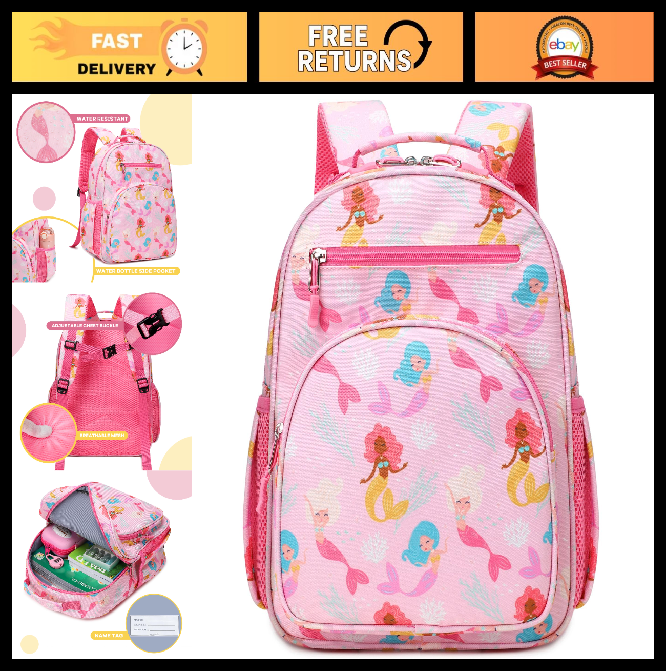 Cute Mini Toddler Backpack for Girls   Mermaid Pink Preschool Bookbag for Kids0