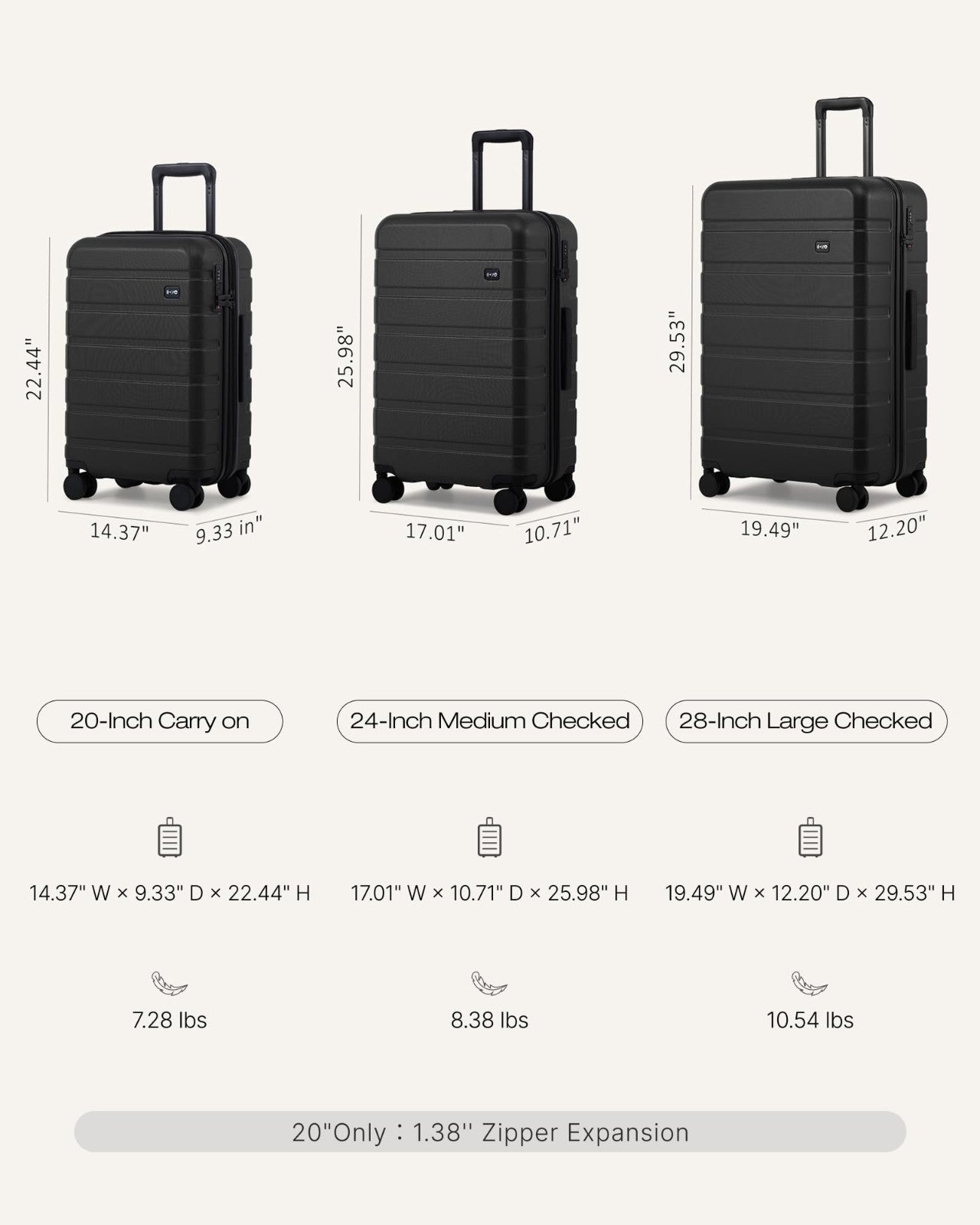 Lightweight 3-Piece Hardshell Luggage Set, Expandable, 360° Spinner Wheels, TSA7