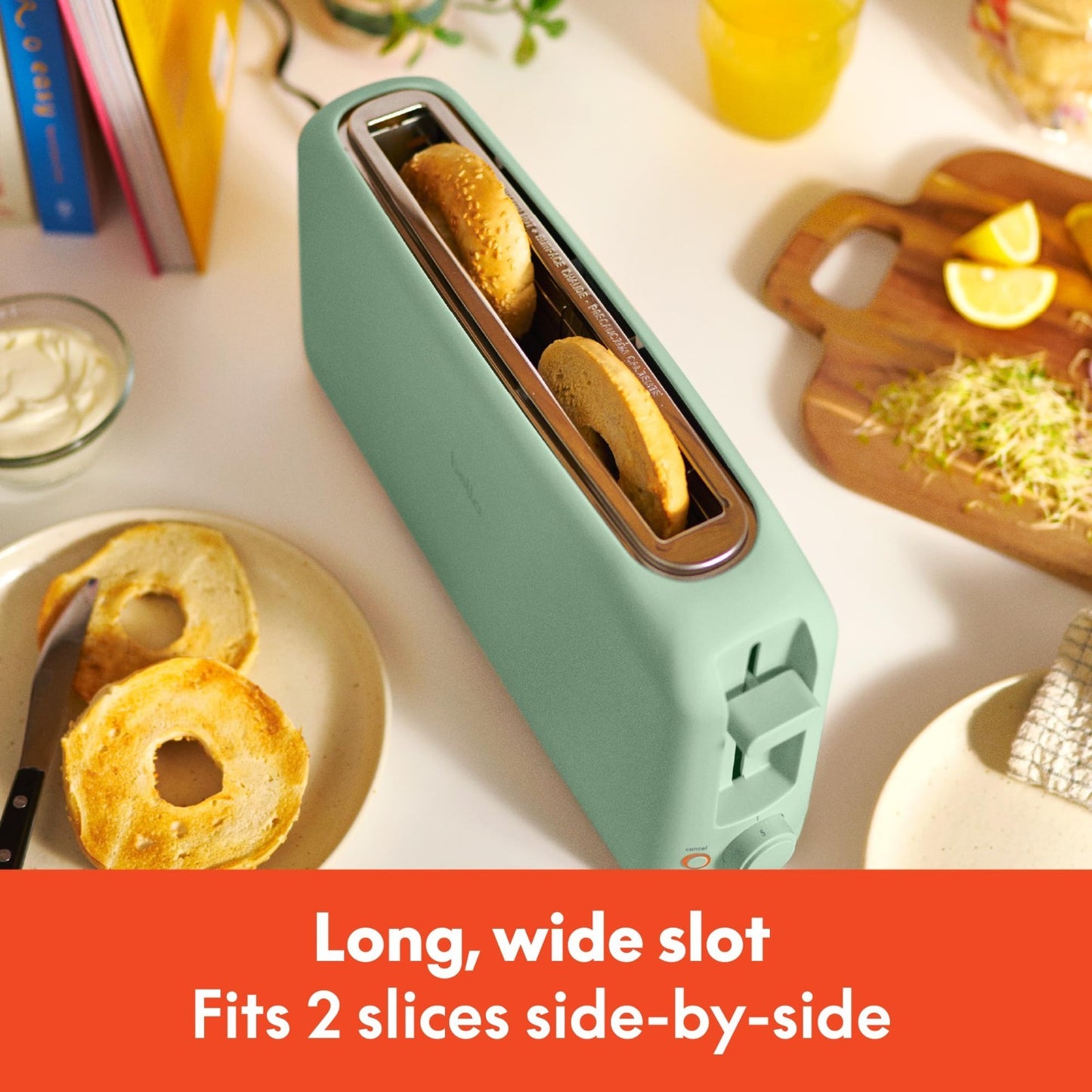Slim 2 Slice Toaster   Long Slot, Extra Wide, Fits Anywhere, Seaglass Color4