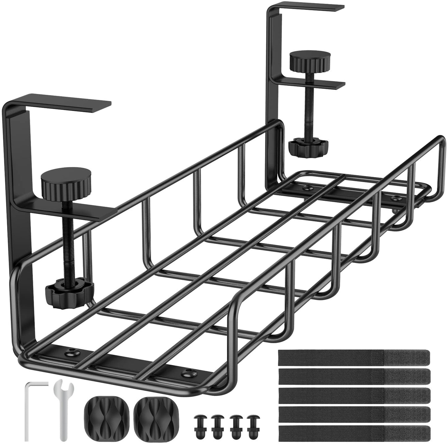 Under Desk Cable Management Tray   No Drill Steel Wire Organizer, 15.7” Clamp Mo1
