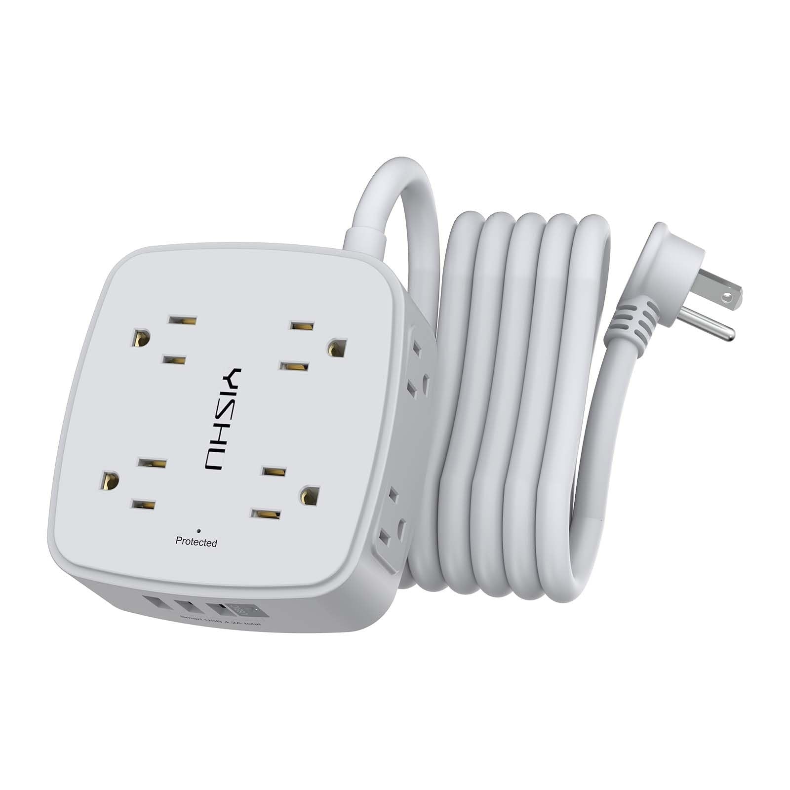 10Ft Surge Protector Power Strip   8 Outlets, 4 USB Ports, Flat Plug, Wall Mount1