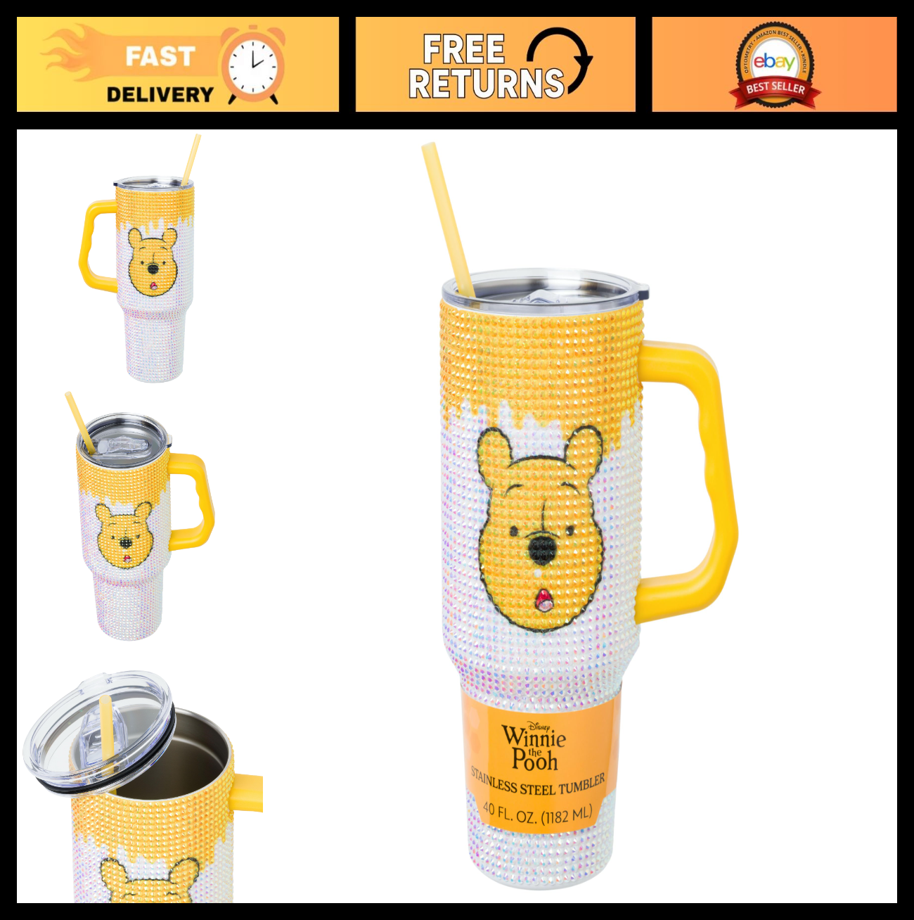 Optimized eBay Title:  "40oz Yellow Stainless Steel Tumbler with Handle & Straw0