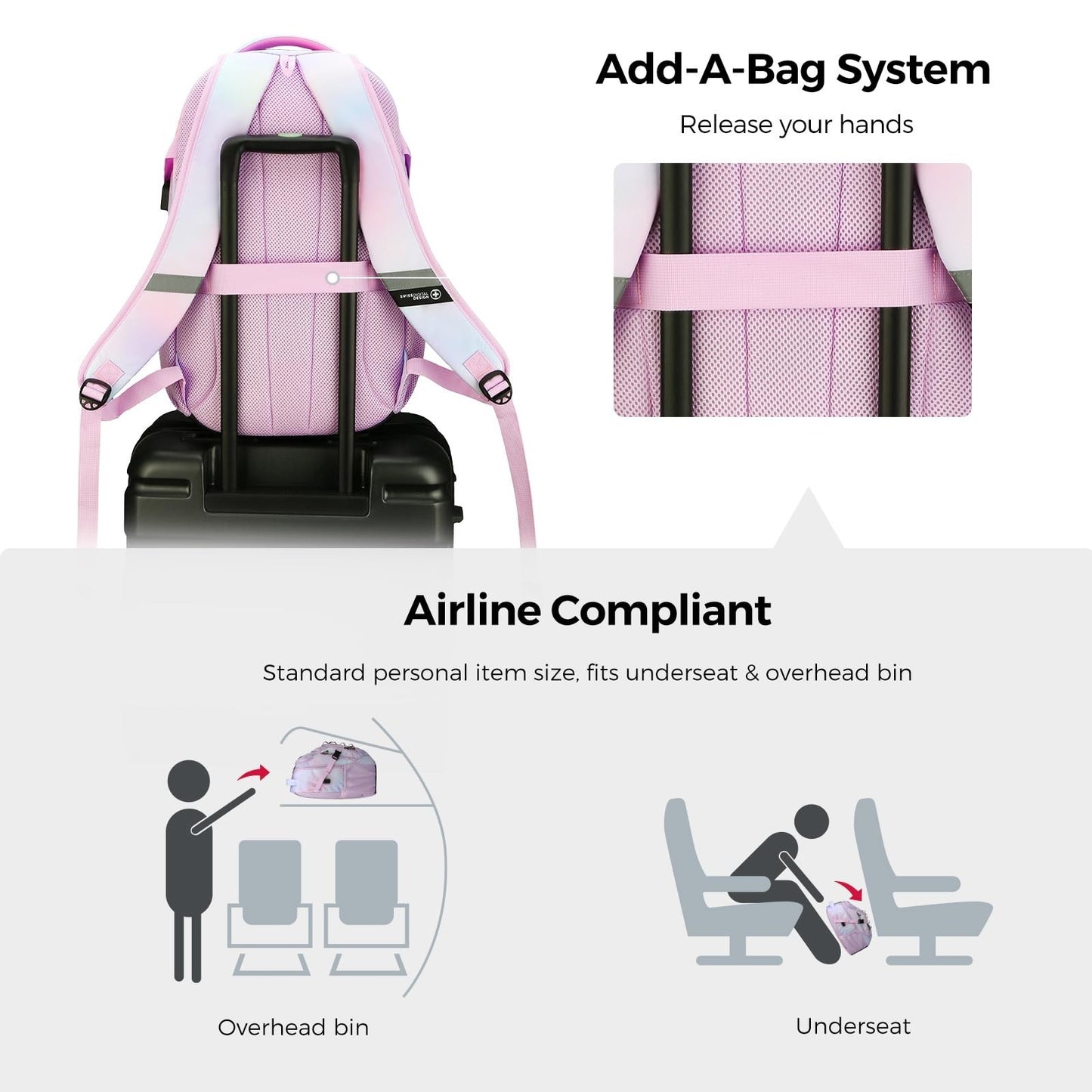 Stylish Pink Purple Laptop Backpack, Travel Bag with Multiple Compartments, Dura3