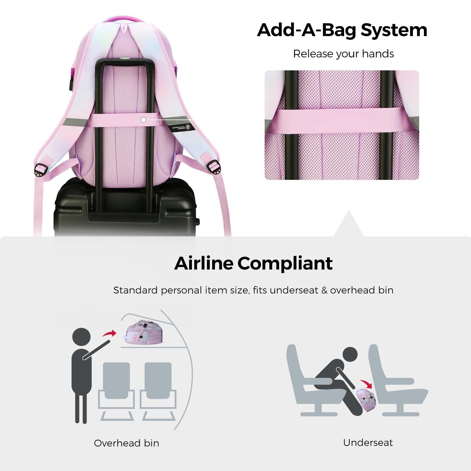 Stylish Pink Purple Laptop Backpack, Travel Bag with Multiple Compartments, Dura3