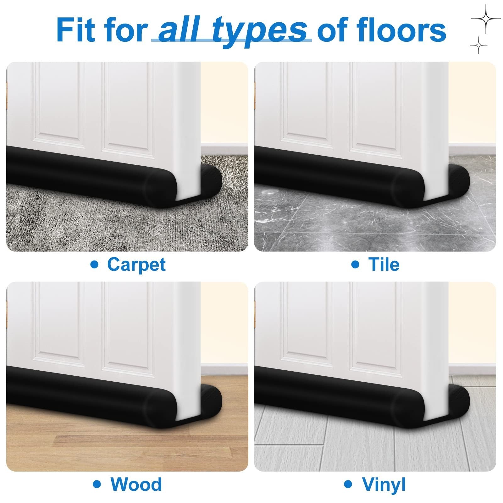 32" Door Draft Blocker   Weather Stripping, Cold Air & Noise Stopper, Black Seal6