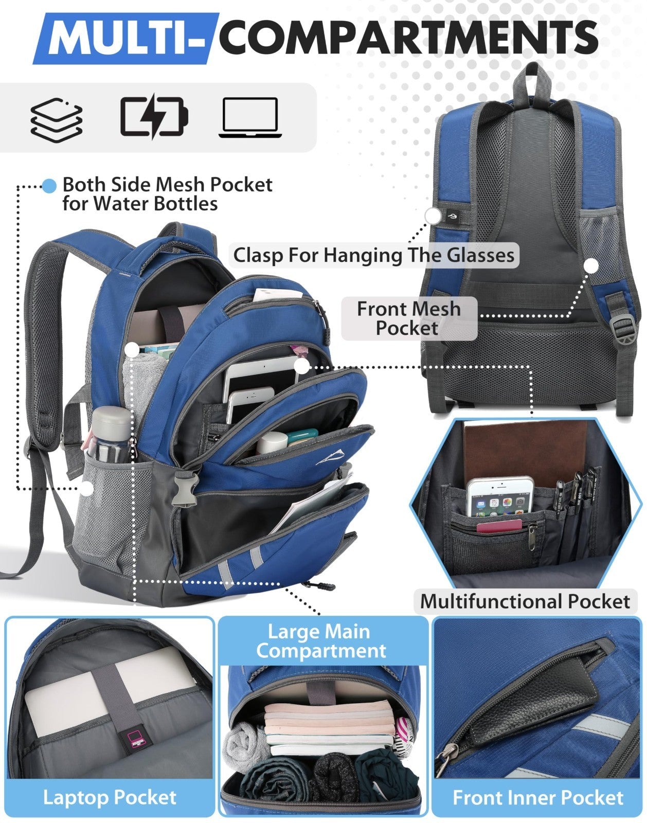 College Laptop Backpack, 15.6" Travel Bookbag with USB Charging Port, Anti Theft2