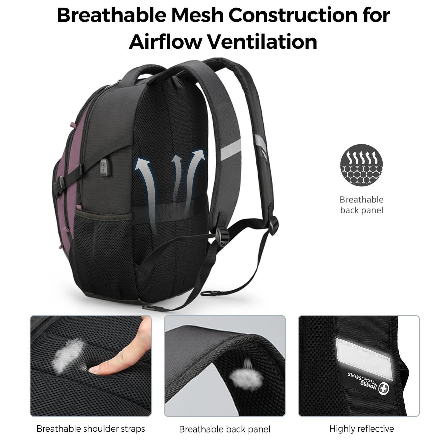 Stylish 15.6" Laptop Backpack with USB Charging Port, 31L Travel Bag for College5