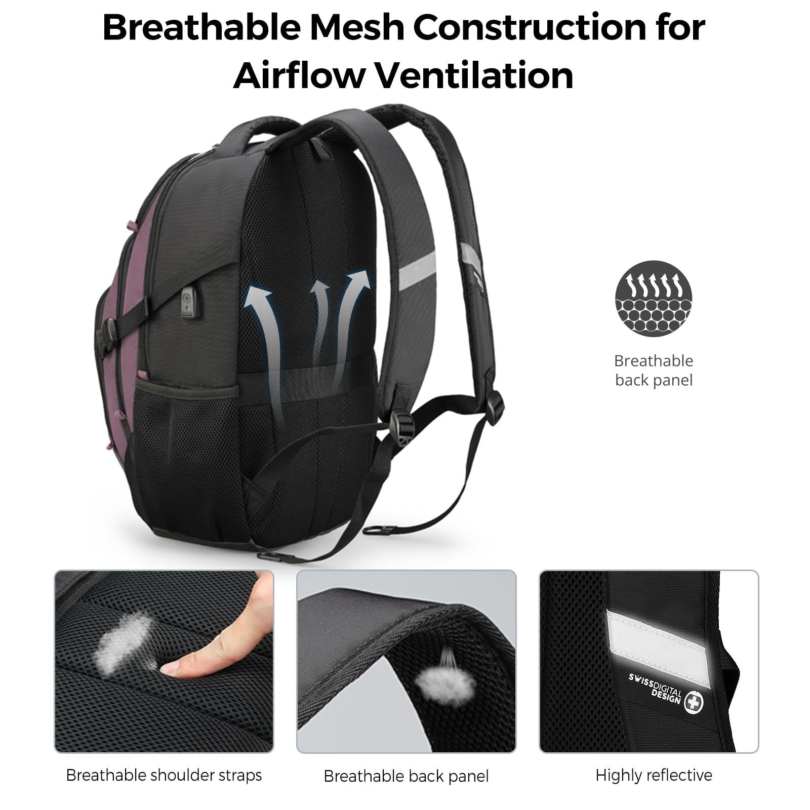 Stylish 15.6" Laptop Backpack with USB Charging Port, 31L Travel Bag for College5