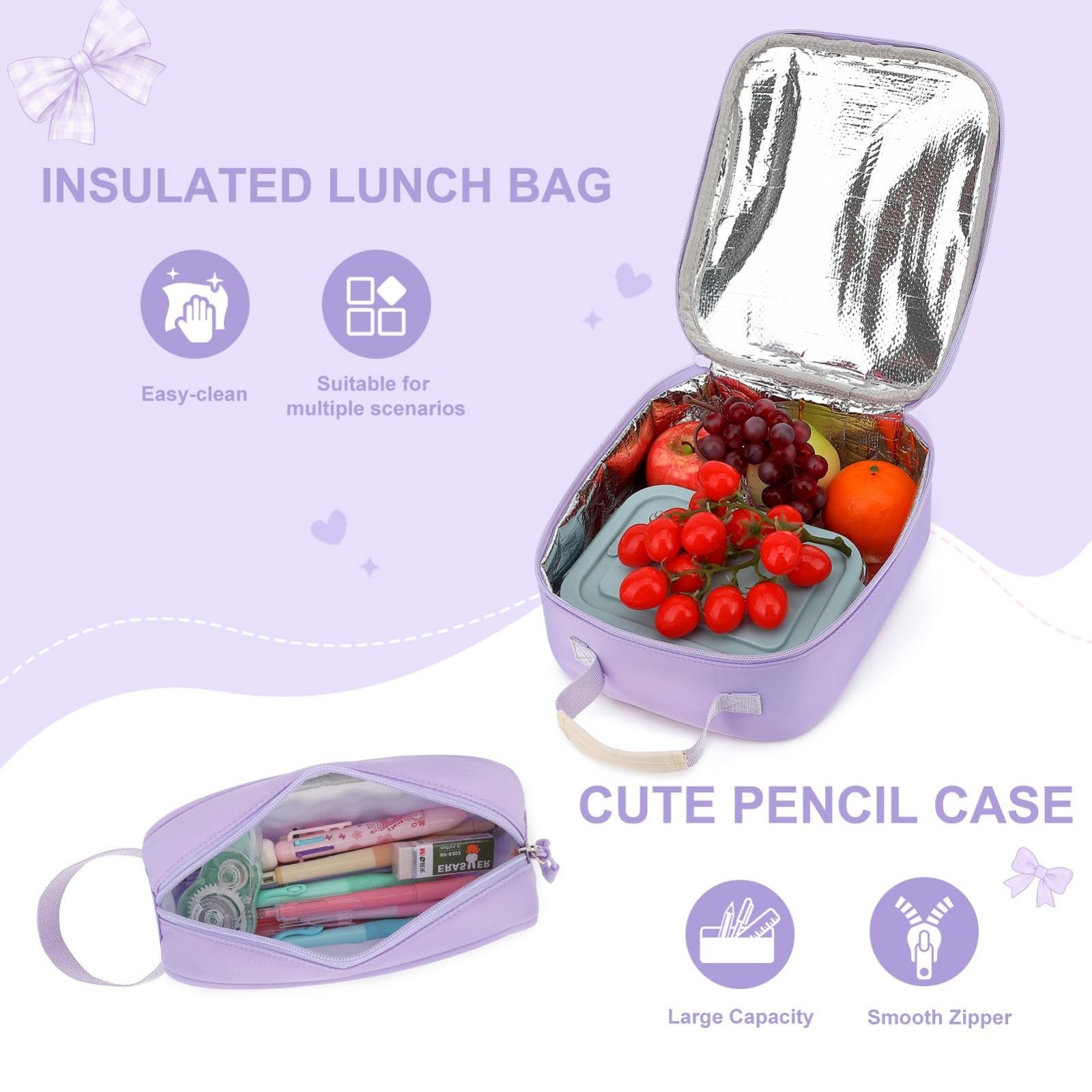 Stylish Girls Backpack Set 4PCS   Includes 14OZ Water Bottle, Lunch Bag & Pencil5