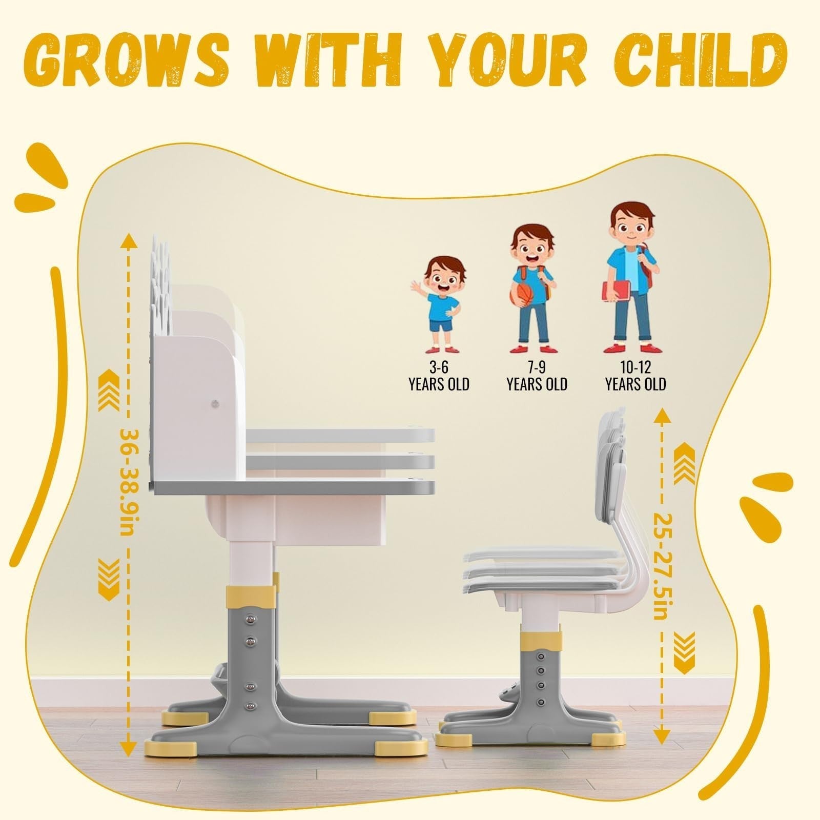 Height Adjustable Kids Study Desk & Chair Set for Ages 3 12   Learning Furniture4