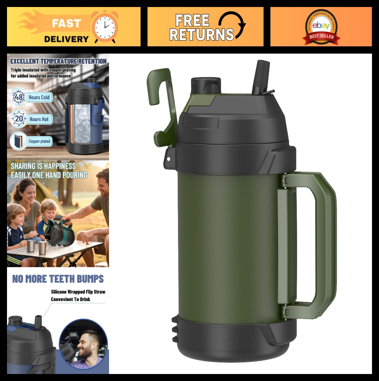 Optimized eBay Title:  "1 Gallon Insulated Water Jug - Triple Wall Stainless St0
