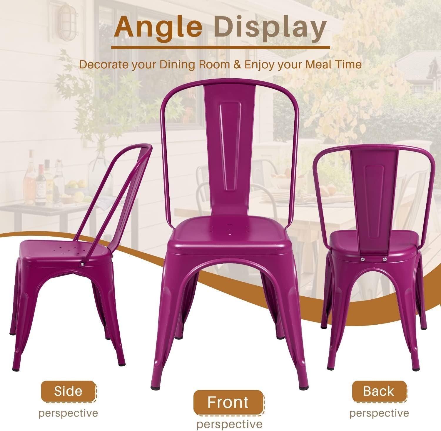 Stackable Metal Dining Chairs Set of 4   Indoor Outdoor Bistro Cafe Side Chairs5