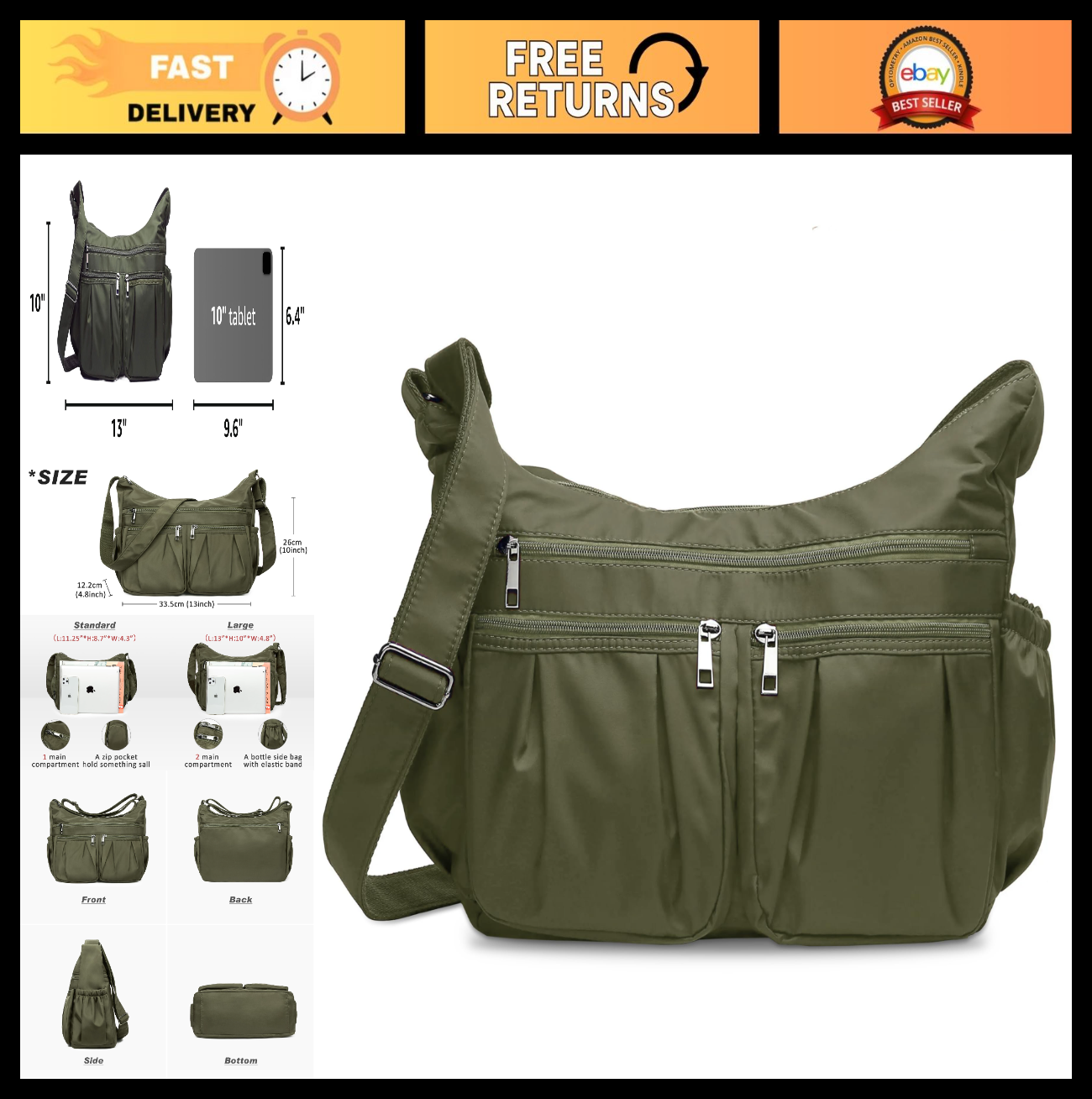 Lightweight Waterproof Nylon Crossbody Purse for Women - Travel Handbag, Pocketb0