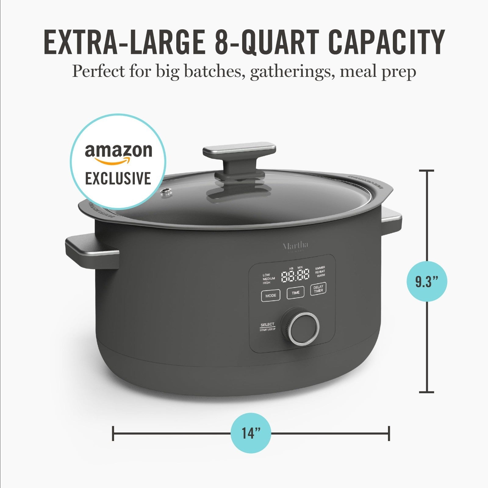 Programmable 8 QT Slow Cooker with Timer, 3 Heat Settings, Nonstick Ceramic Croc2