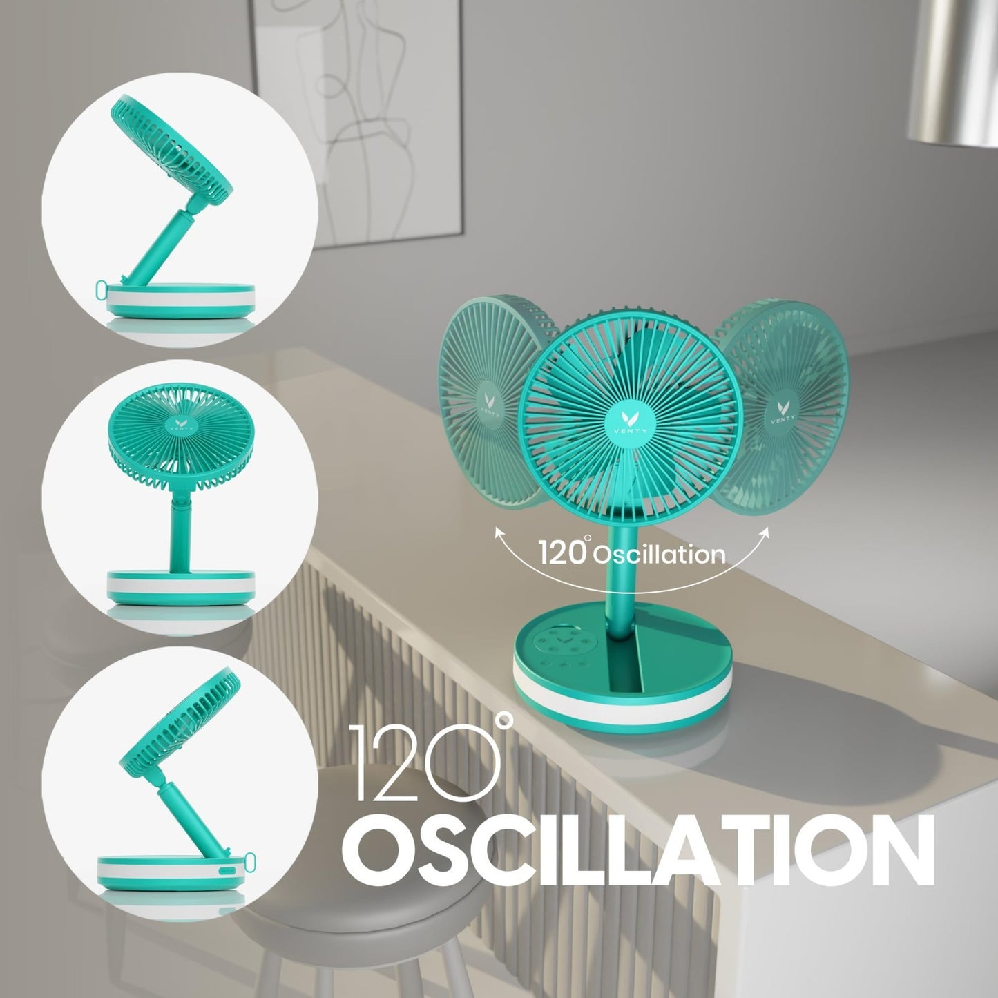 Portable Wireless Battery Operated Fan   4 Speeds, LED Light, Remote & Case   Tr4