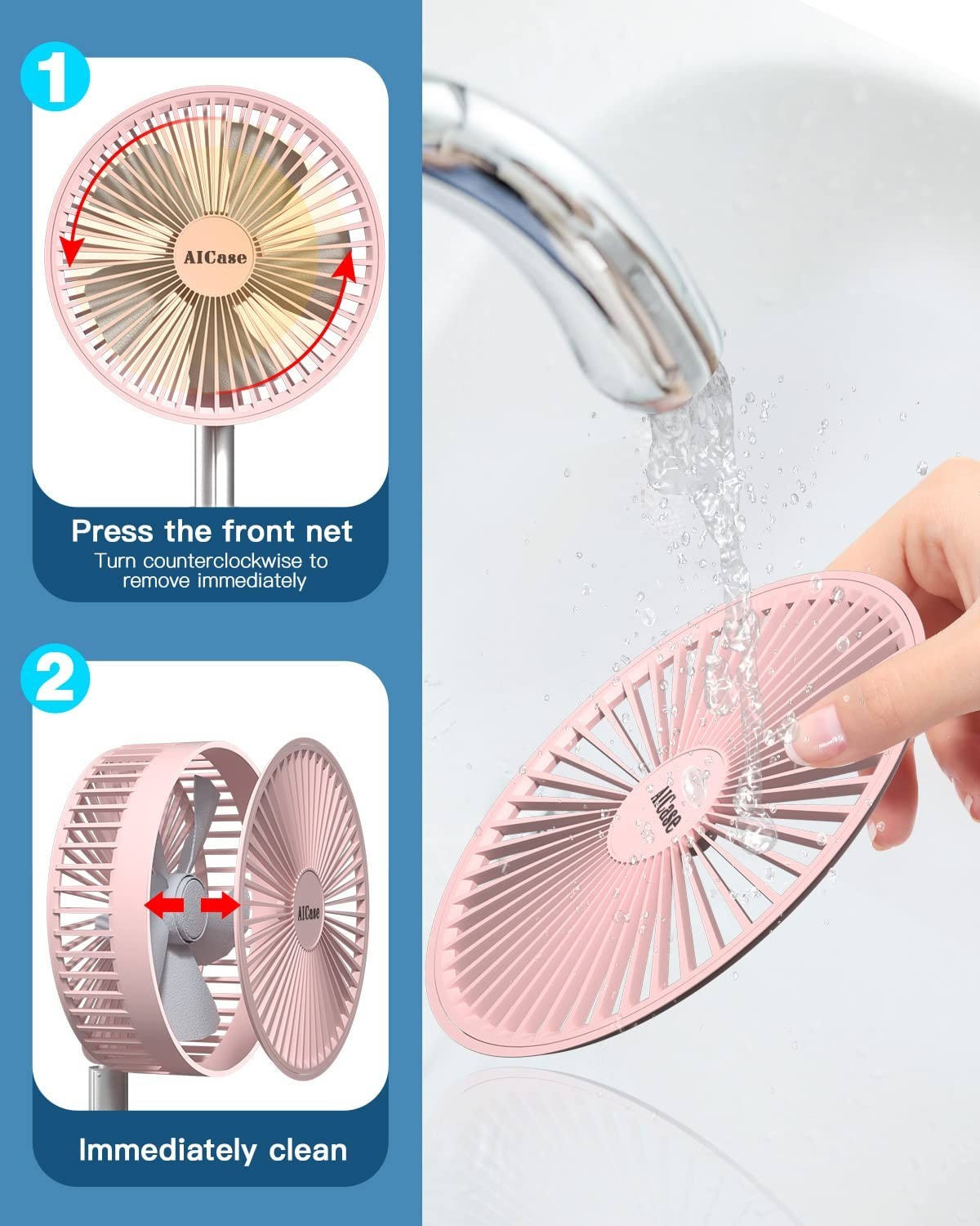 Portable Folding Stand Fan, USB Rechargeable 7200mAh, 4 Speed Adjustable Height,6