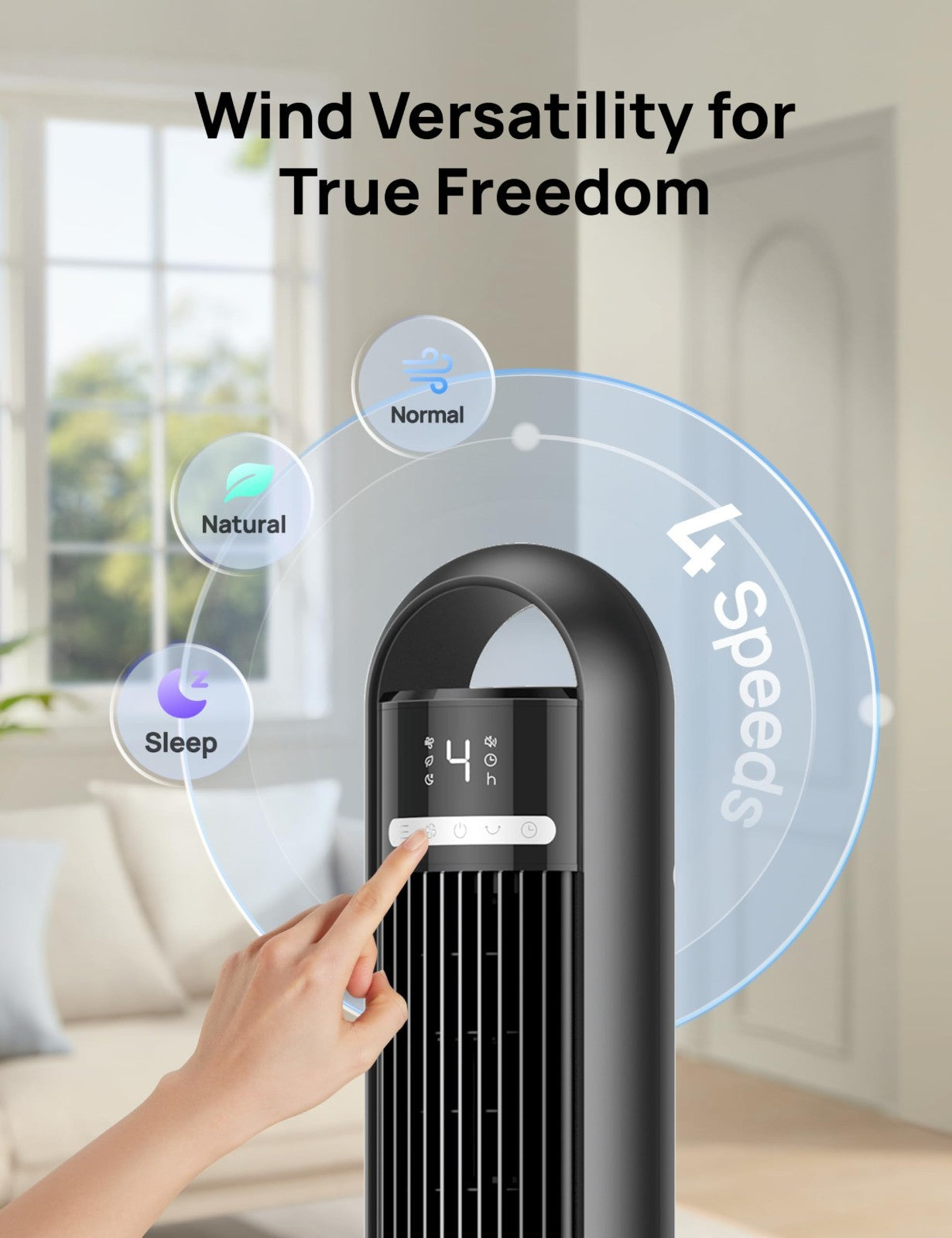 Quiet Oscillating Tower Fan   26ft/s Speed, 4 Speeds, 3 Modes, 8H Timer, Remote6