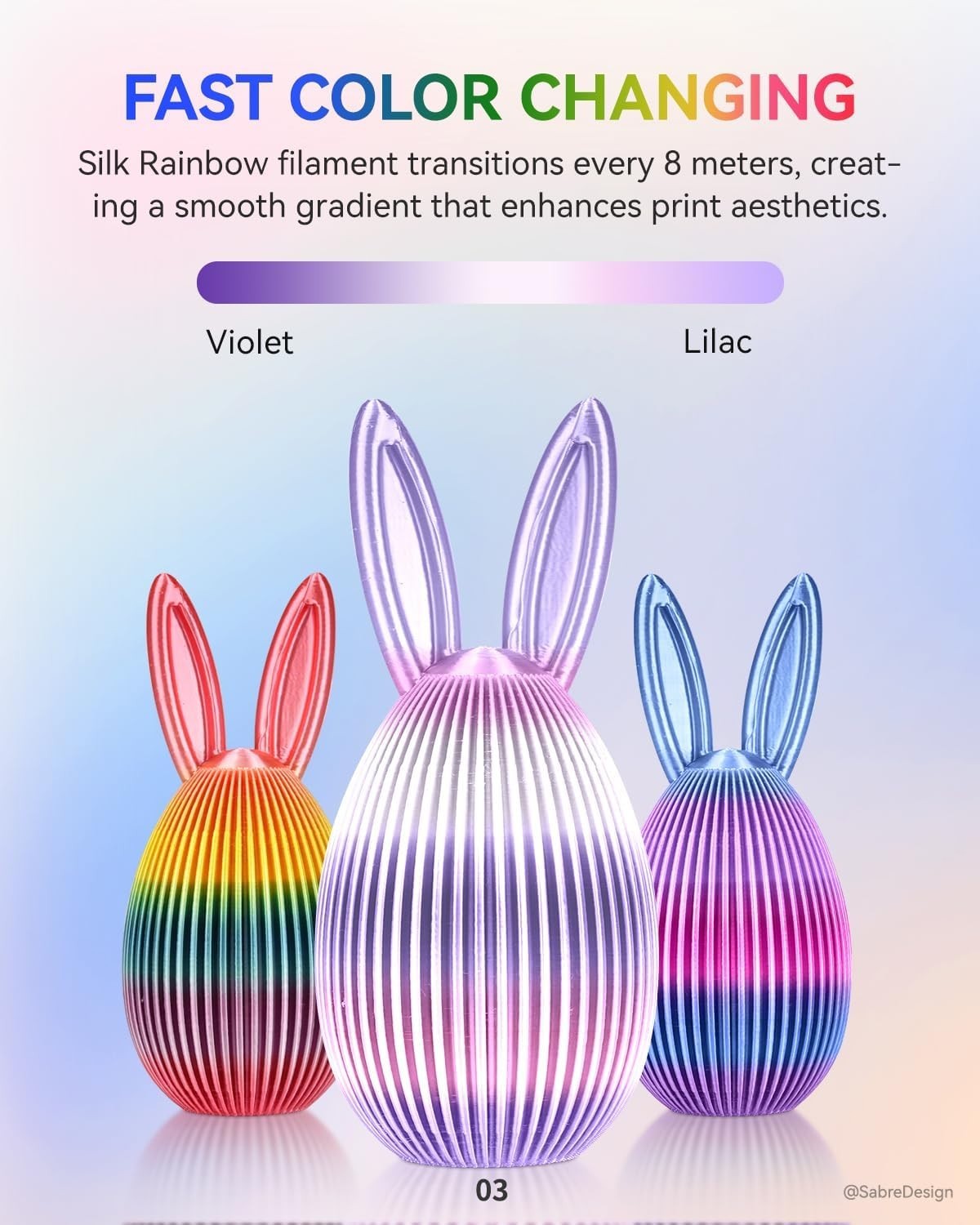 Silk Rainbow PLA+ 3D Printer Filament 1.75mm, 1.1kg, Color Changing, Gloss Finis2