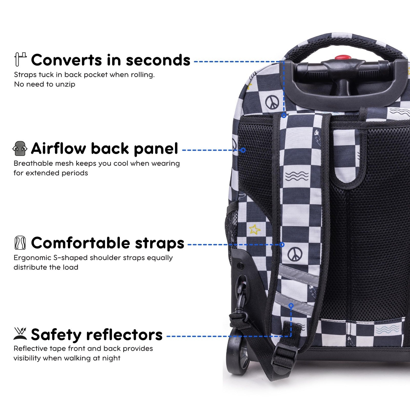 Kids Rolling Backpack with Wheels, School Roller Bookbag for Girls & Boys, 18"x16