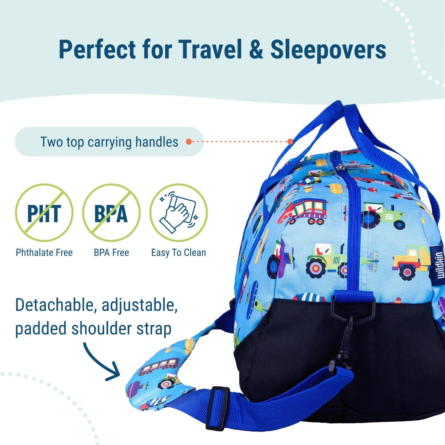 Kids Overnighter Duffel Bag - Carry-On Size for School & Sleepovers - Trains, Pl3