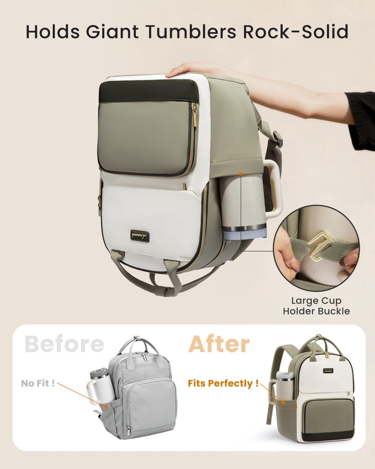 Stylish Waterproof Laptop Backpack for Women, 15.6" Travel Bag with Tumbler Hold2