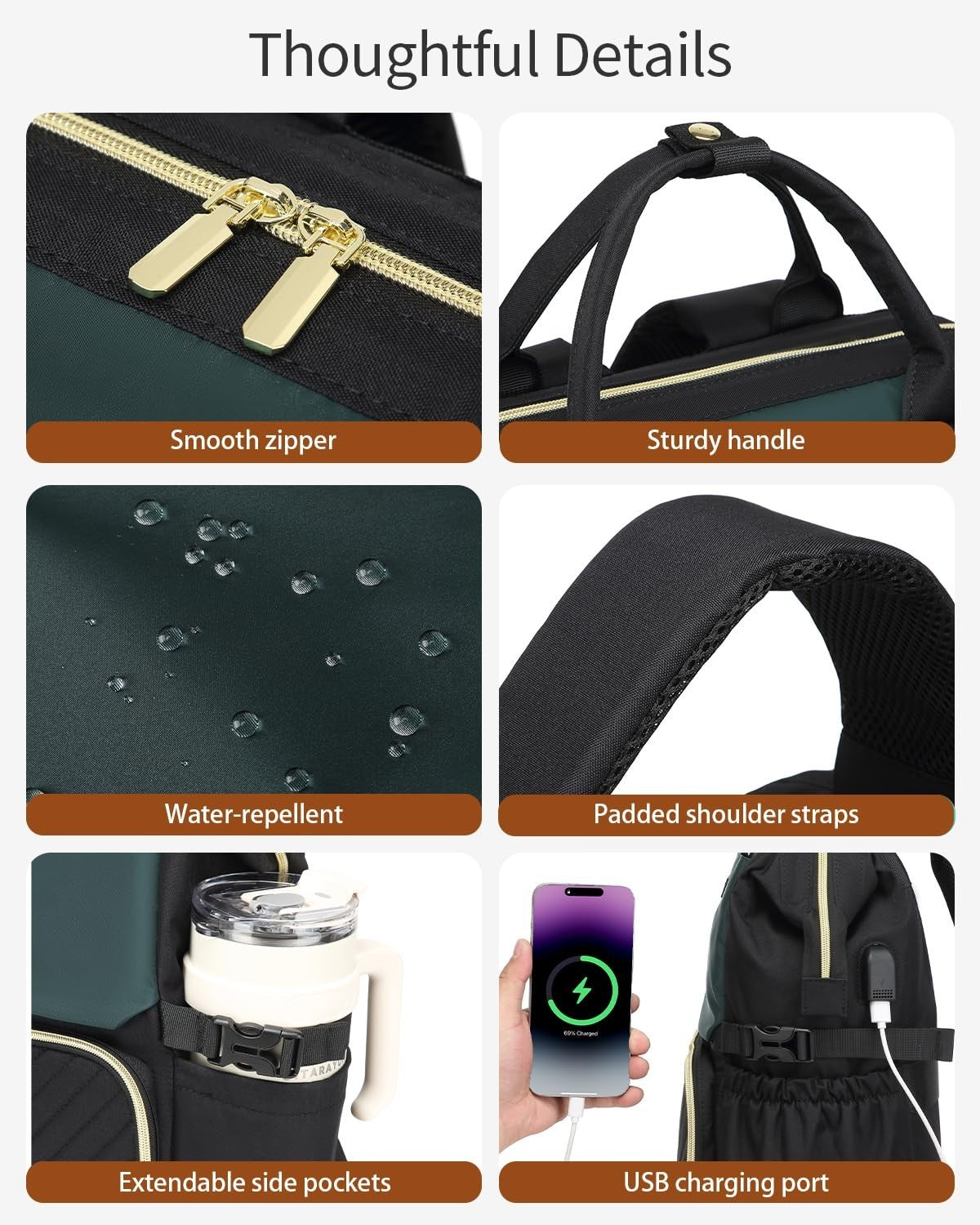 Stylish Laptop Backpack for Women   USB Charger, Cup Holder, Travel Bookbag, Gif5