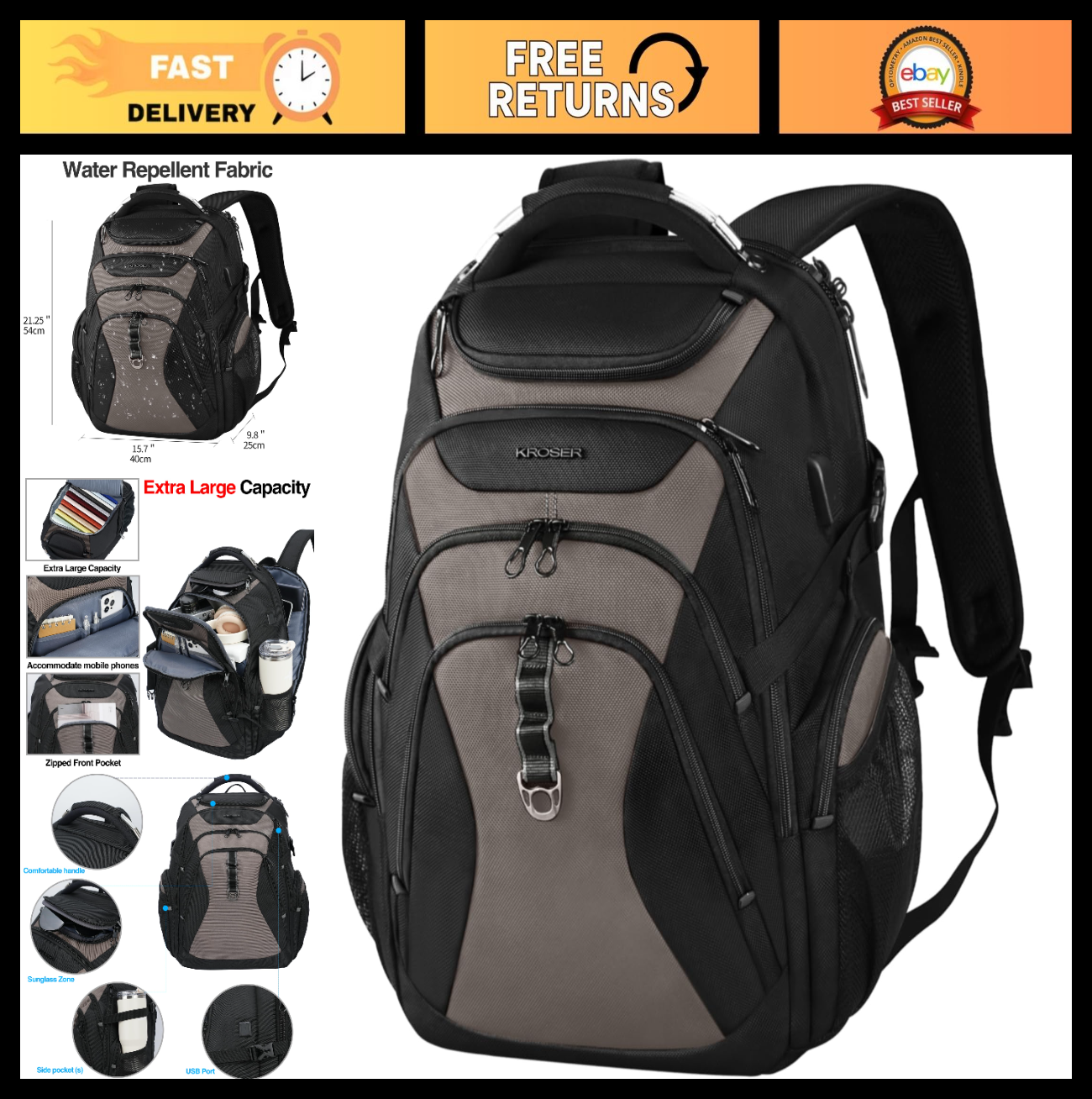 Spacious 18.4" Laptop Backpack for Men & Women   College, Travel, Business Use0
